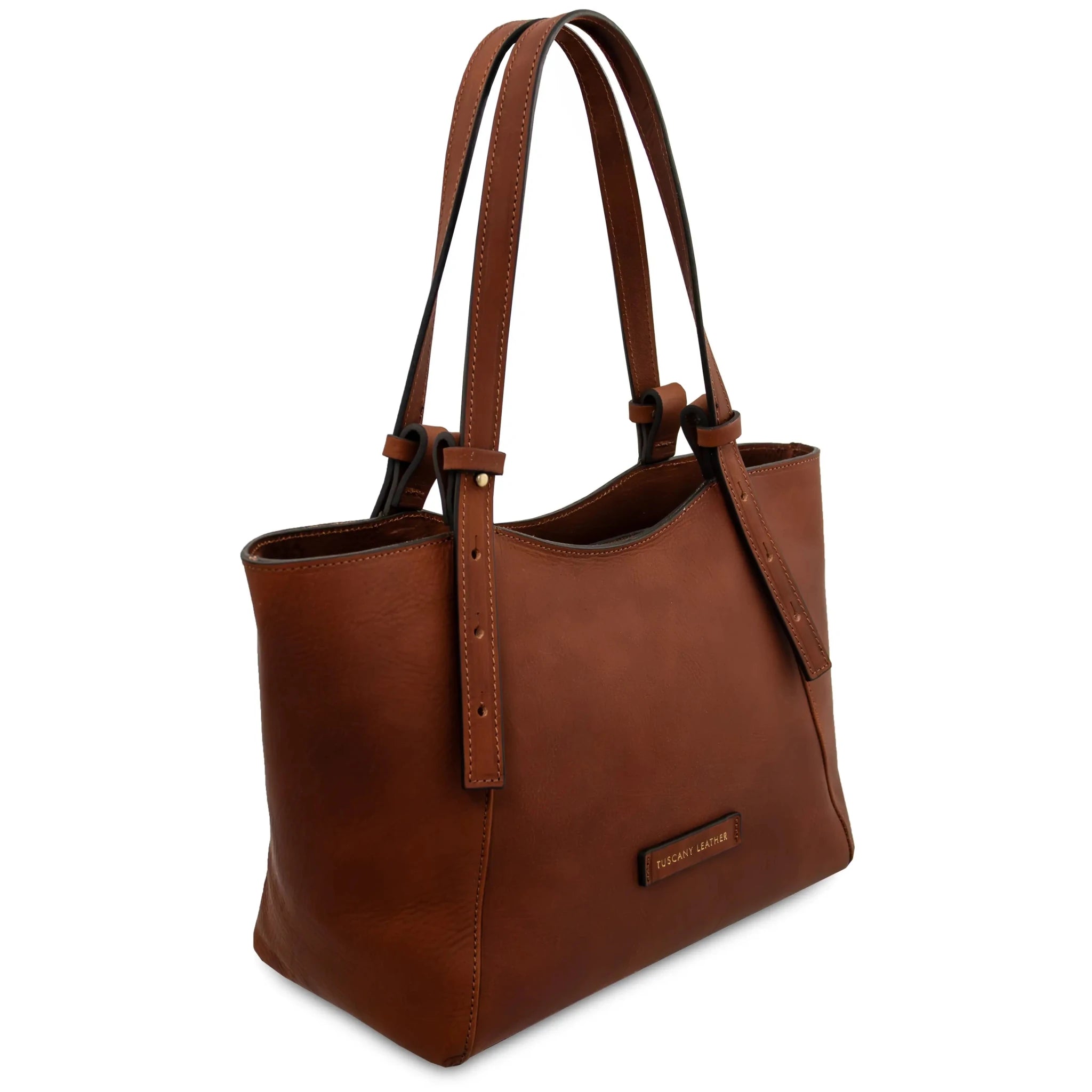 Side view Brown Libra Italian Leather Shoulder Bag on a white background