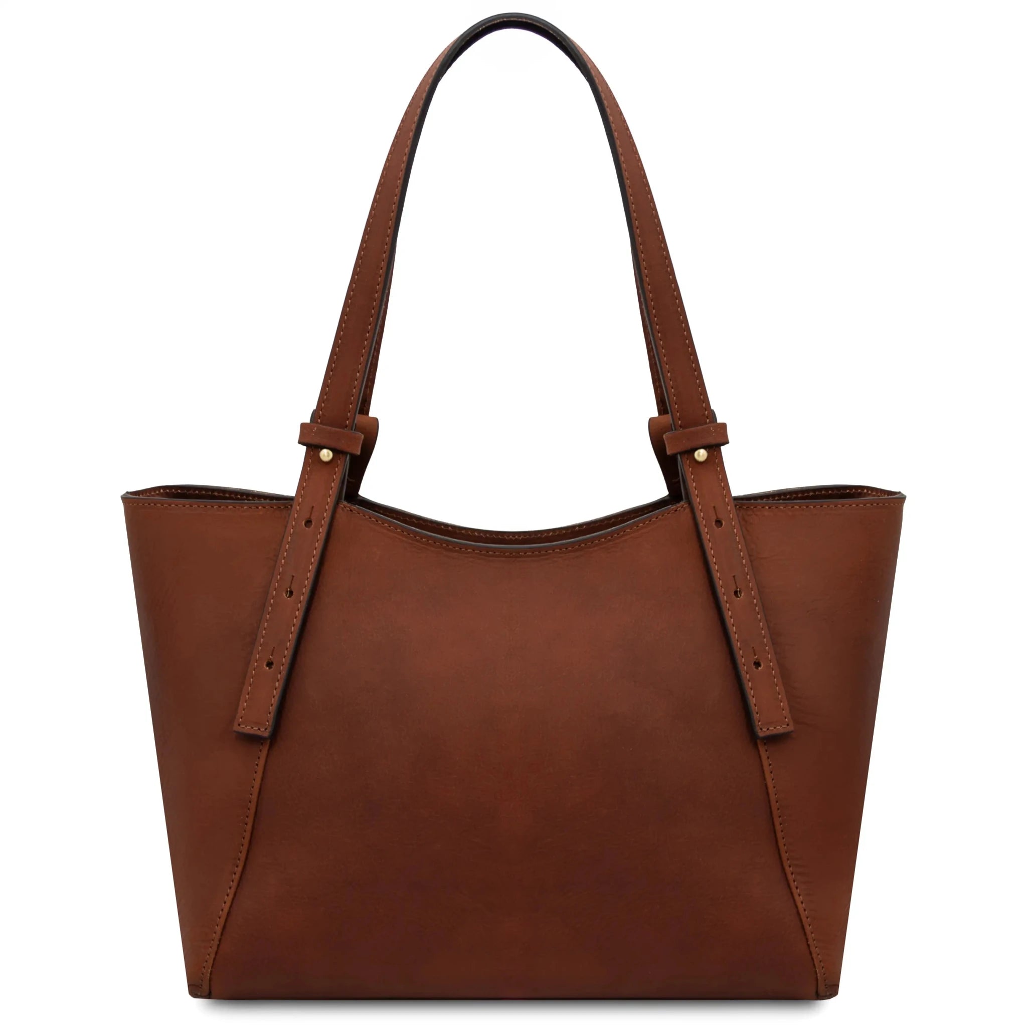Back view Brown Libra Italian Leather Shoulder Bag on white background