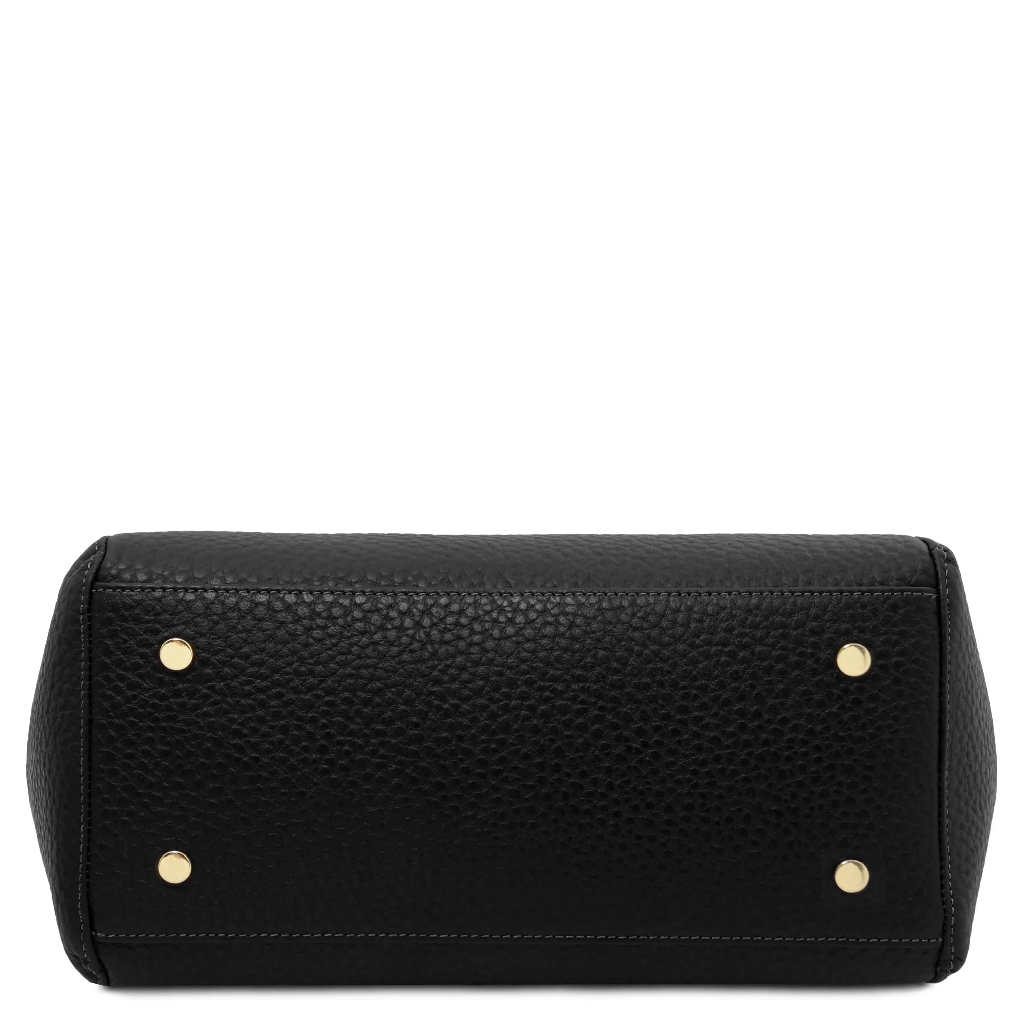 Bottom view Libra Italian Pebbled Leather Shoulder Bag in black