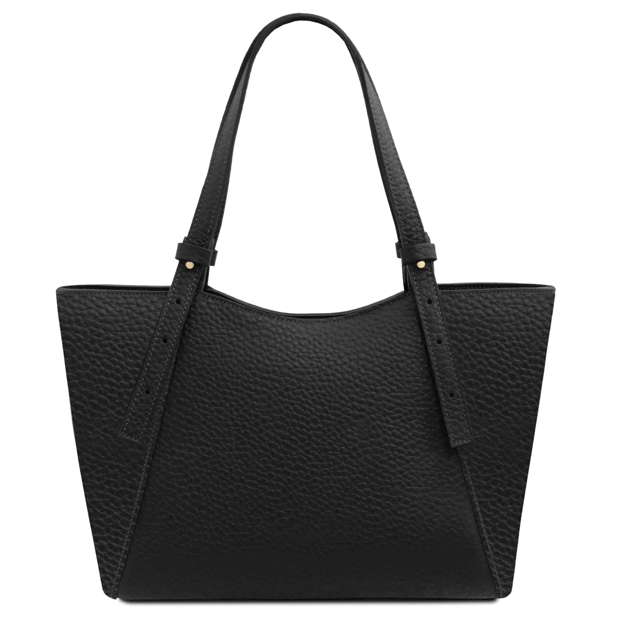 Back view Libra Italian Pebbled Leather Shoulder Bag in black