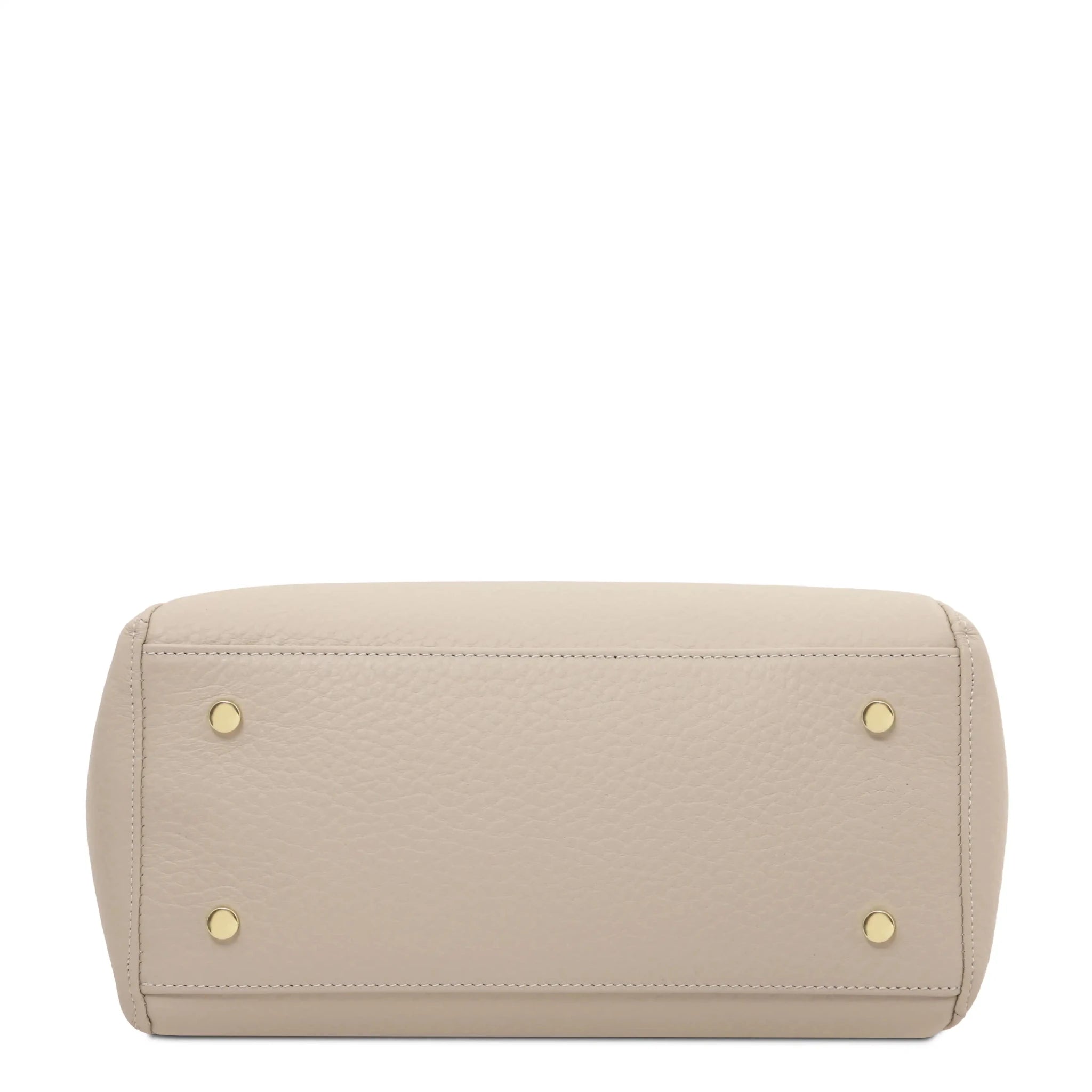 Bottom view Libra Italian Pebbled Leather Shoulder Bag in beige