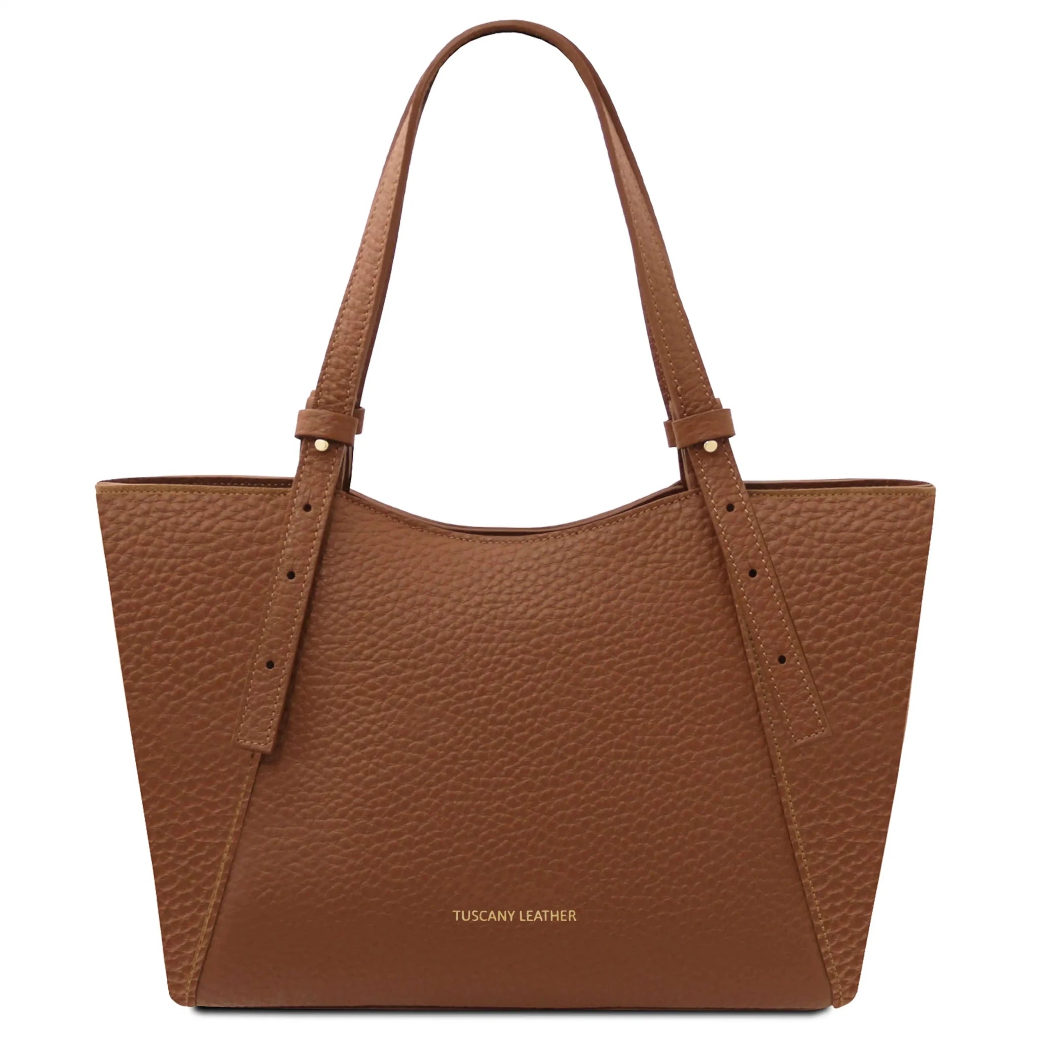 Front view Libra Italian Pebbled Leather Shoulder Bag in cognac