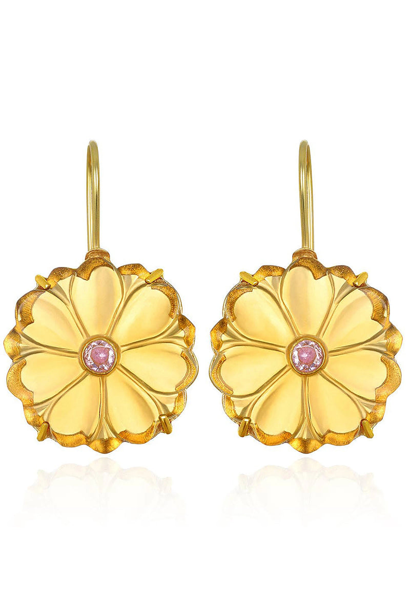 Magnolia Canary Quartz Earrings on a white background - L'Atelier Global