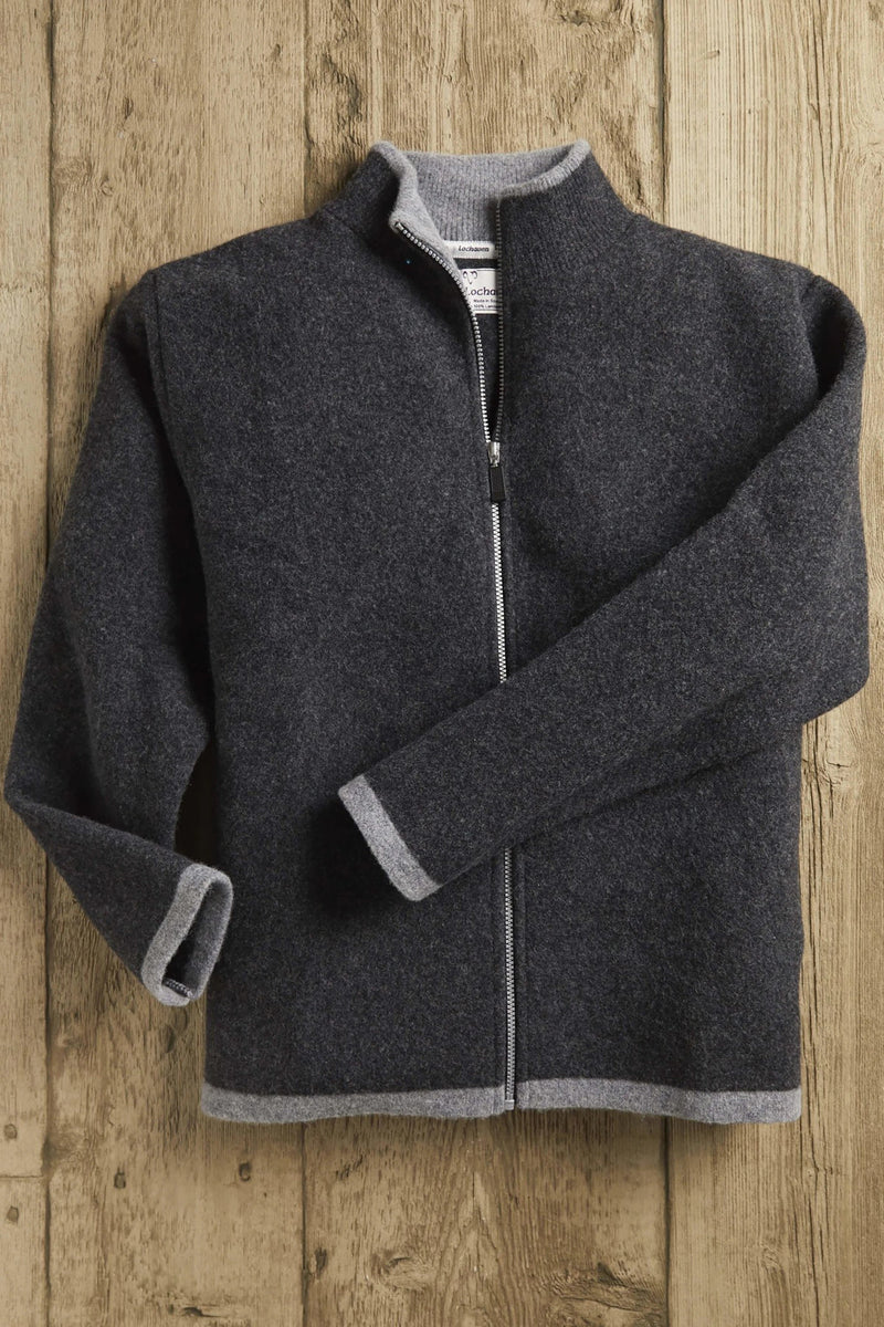 Men's Scottish Borders Felted Wool Cardigan in Charcoal - L'Atelier Global