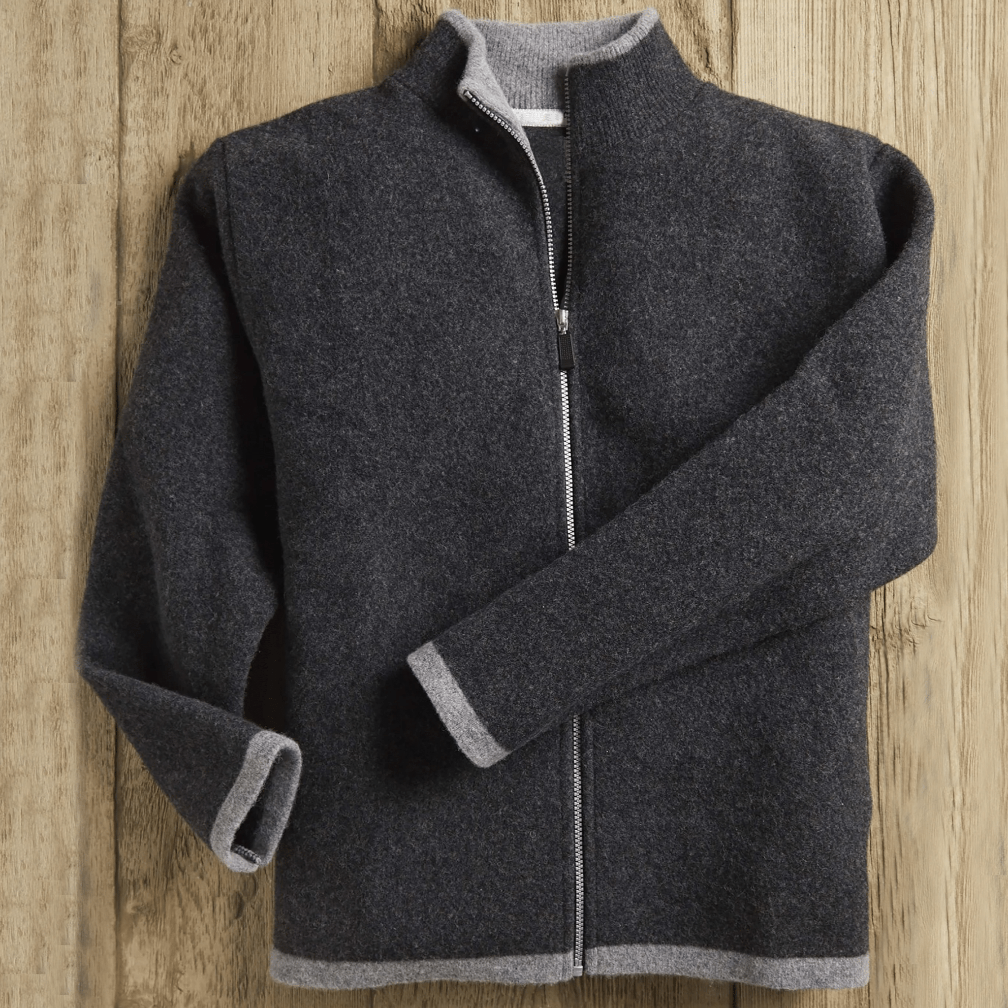 Men's Scottish Borders Felted Wool Cardigan in Charcoal - L'Atelier Global