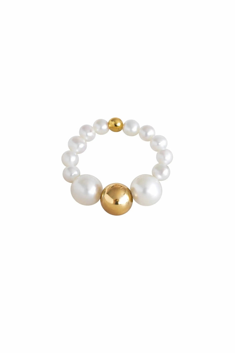 Menton Stretch Golden Pearl Ring on a white background