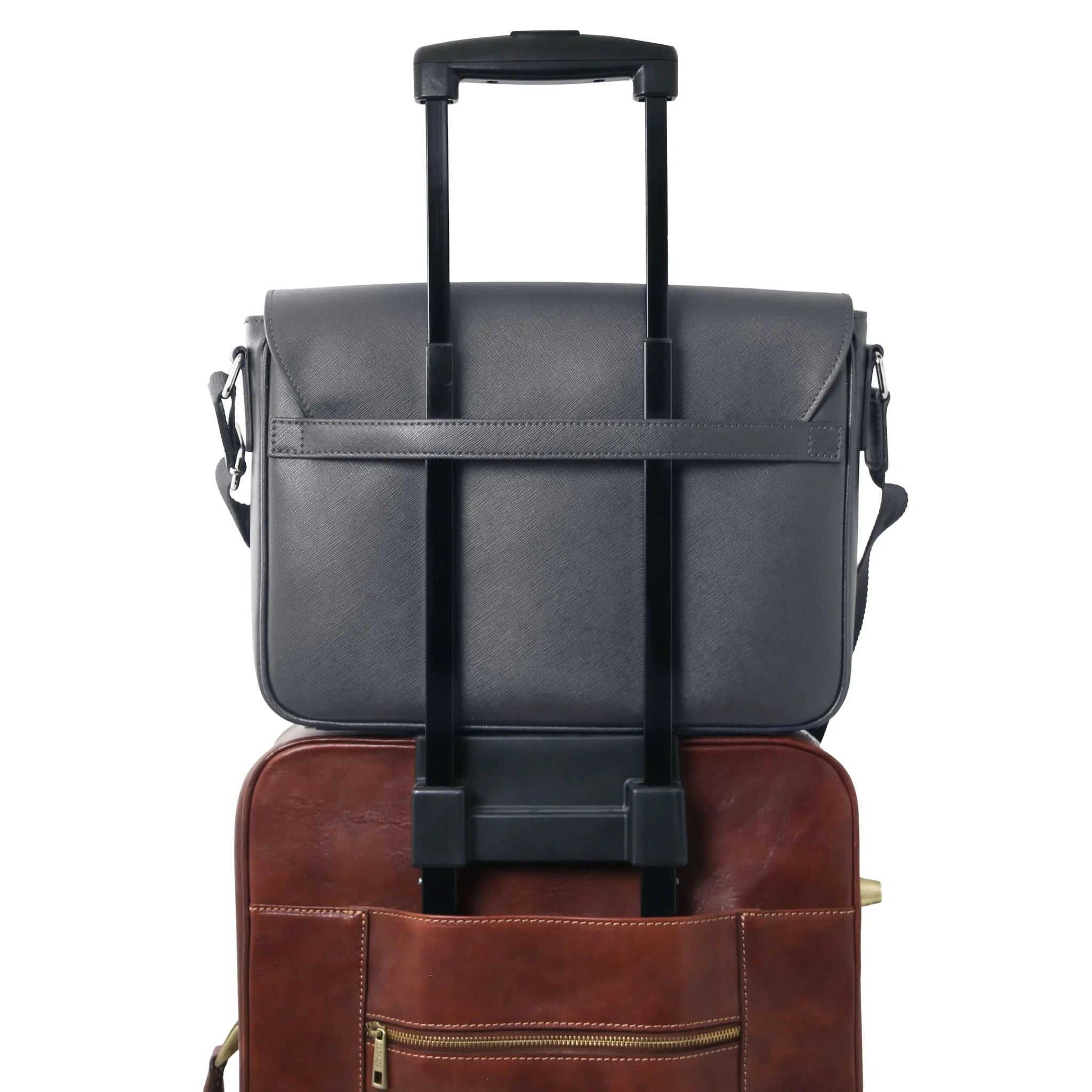 Saffiano Leather Messenger Bag in gray on luggage trolley