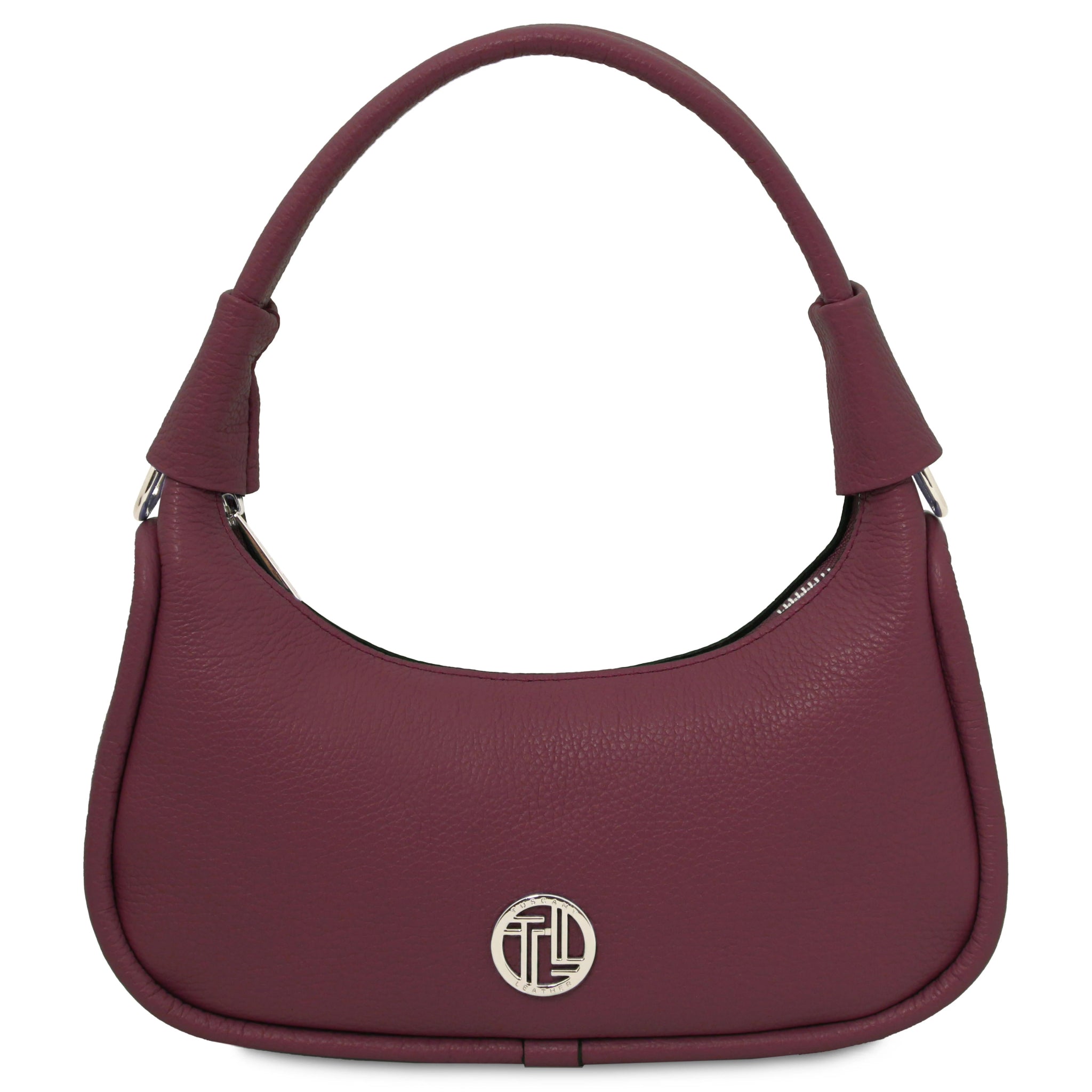 Bordeaux handbag with a visible brand logo on a white background