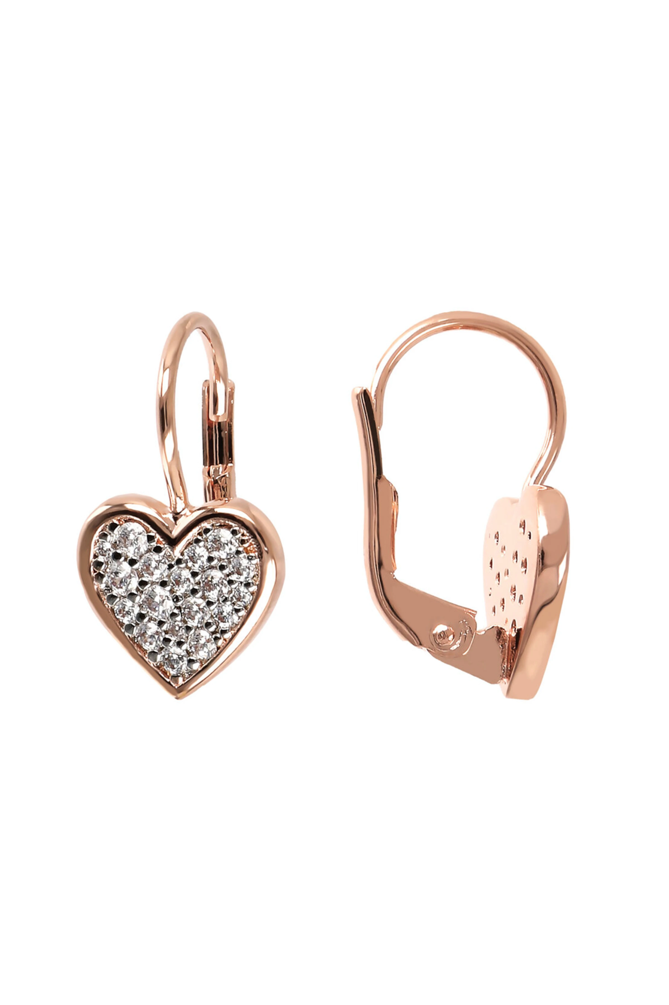 Frontand side  view Milano Cubic Zirconia Heart Pendant Earrings on a white background