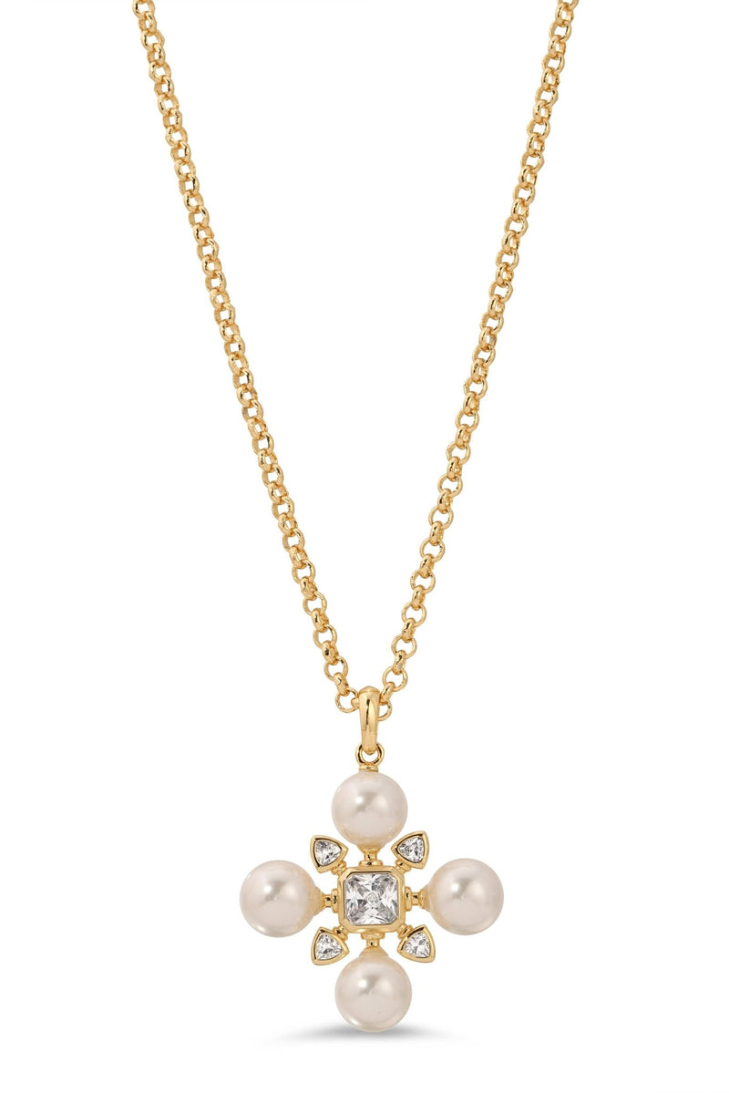 M.O.P Gold Cross Pendant Necklace on a white background - L'Atelier Global