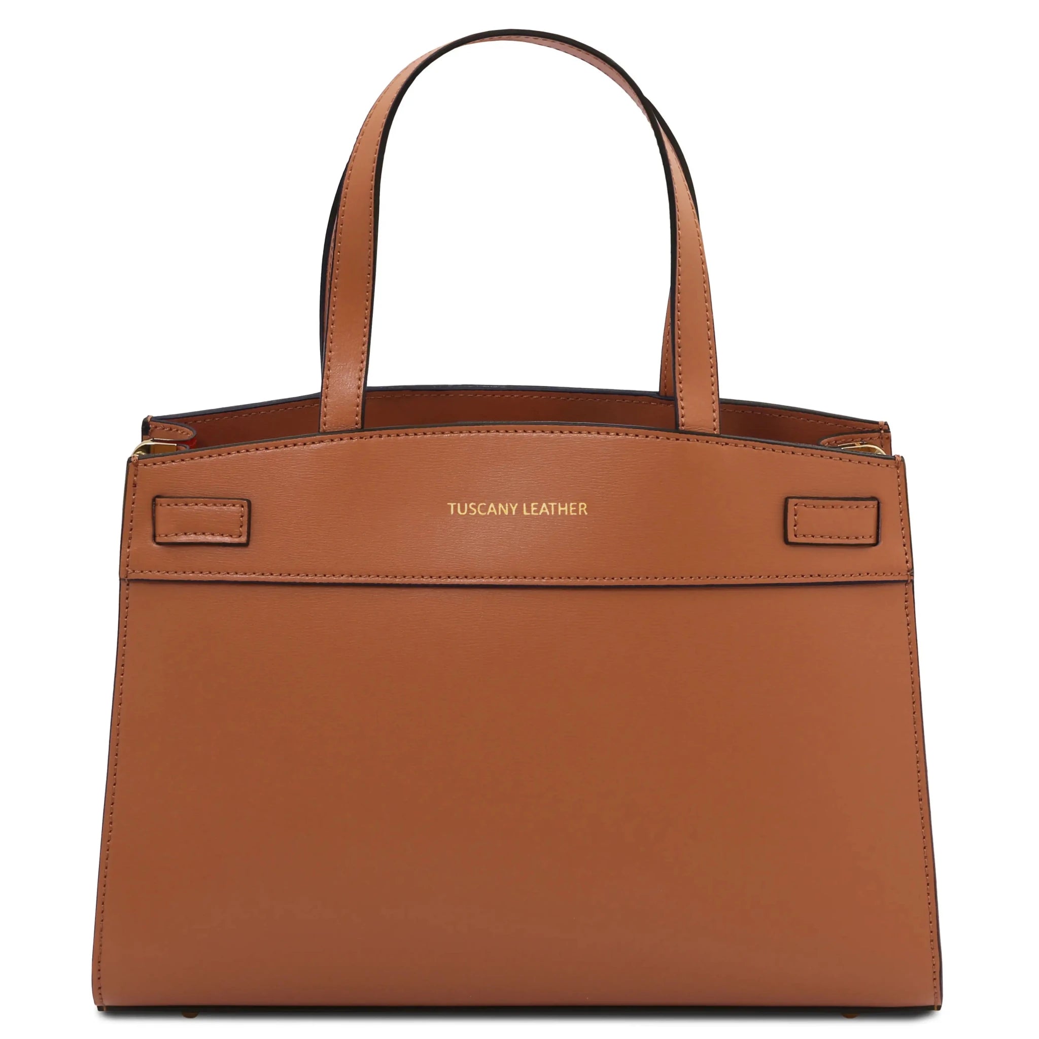 Front view Musa Italian Smooth Leather Tote Bag in cognac