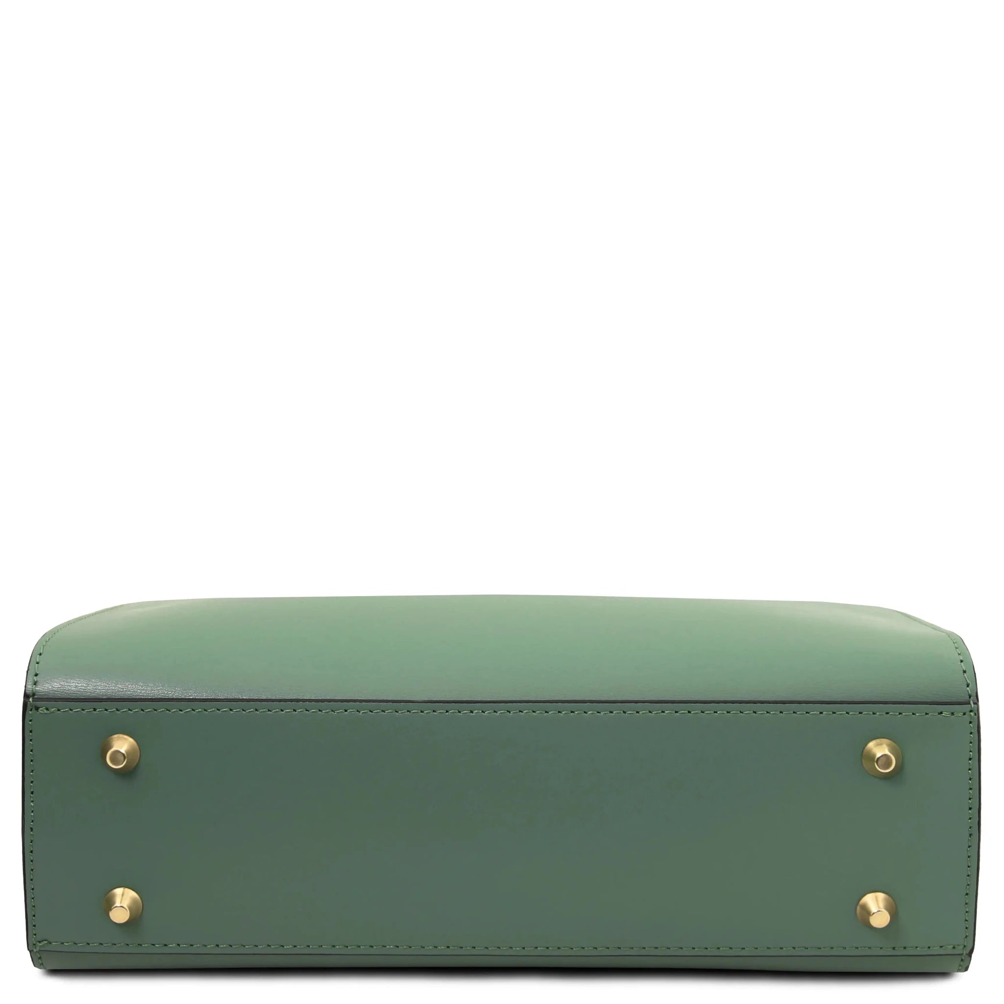 Bottom view Musa Italian Smooth Leather Tote Bag in mint green
