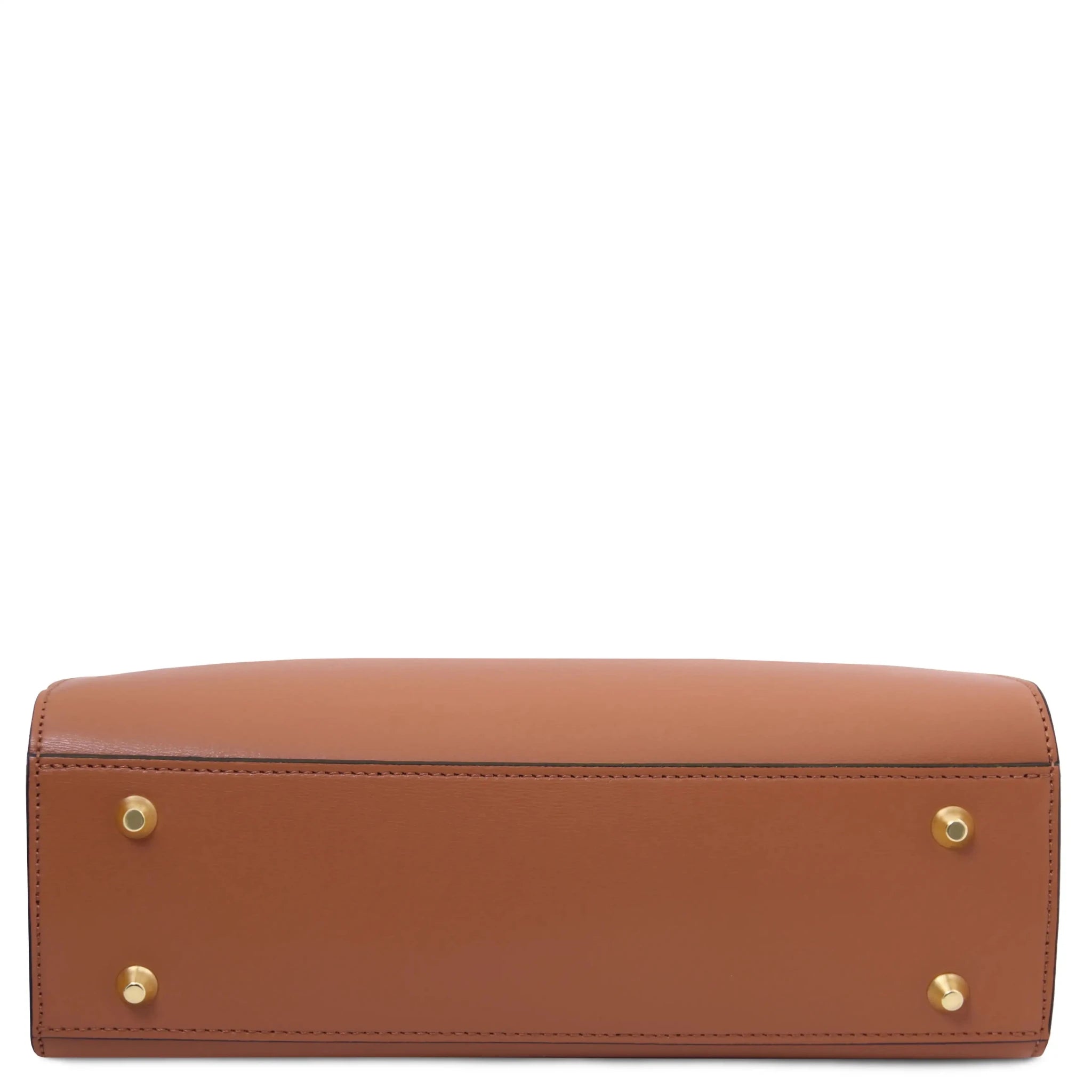 Bottom view Musa Italian Smooth Leather Tote Bag in cognac
