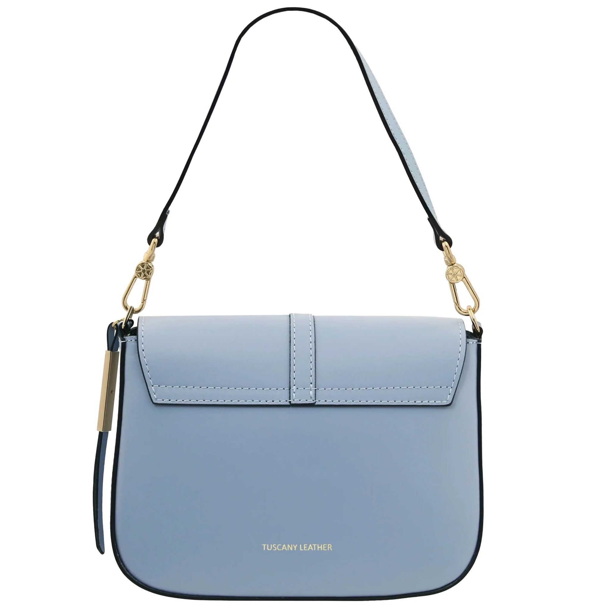Back View Nausica Leather Shoulder Bag in Light Blue