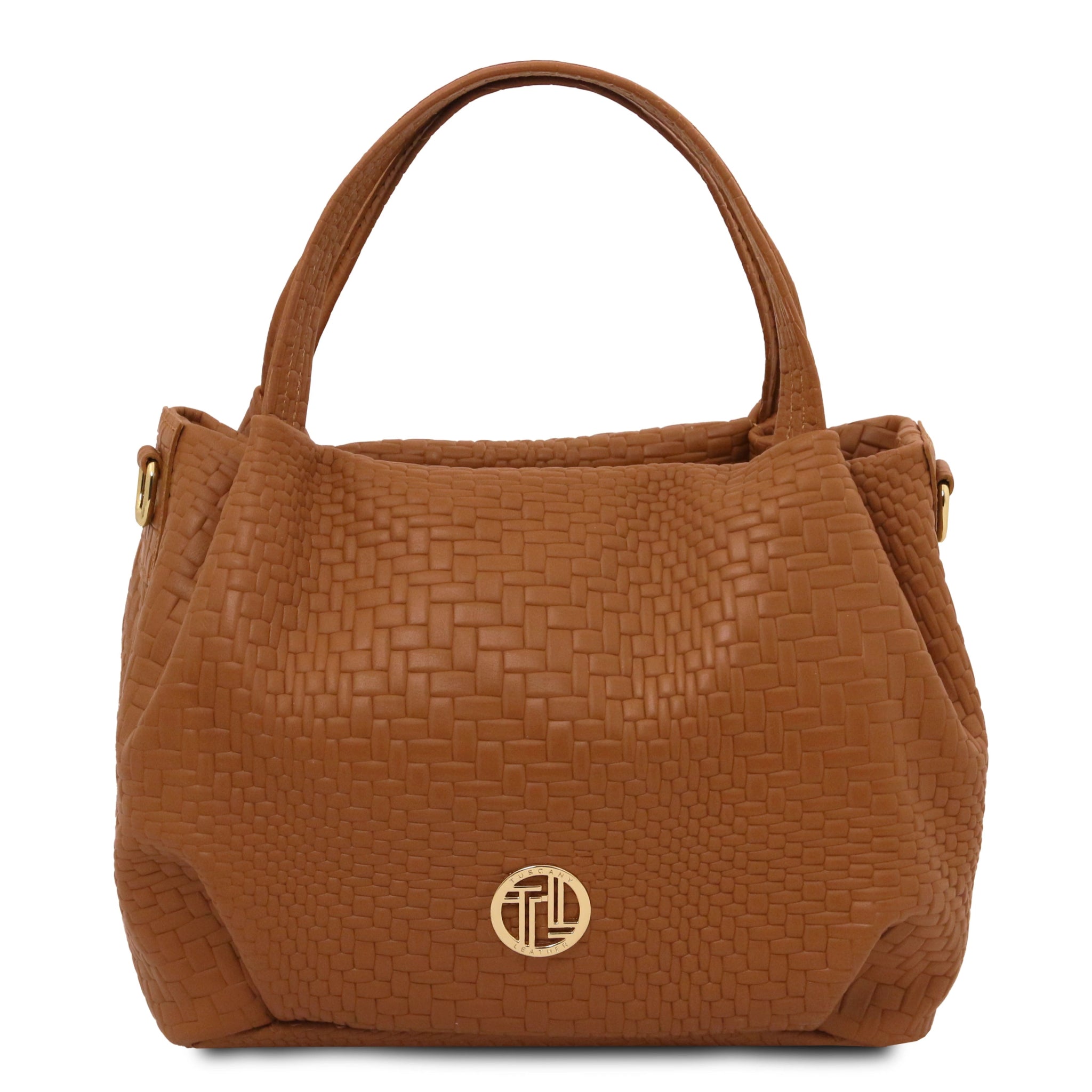 Nora Soft Woven Italian Leather Handbag - Cognac - shop_name#