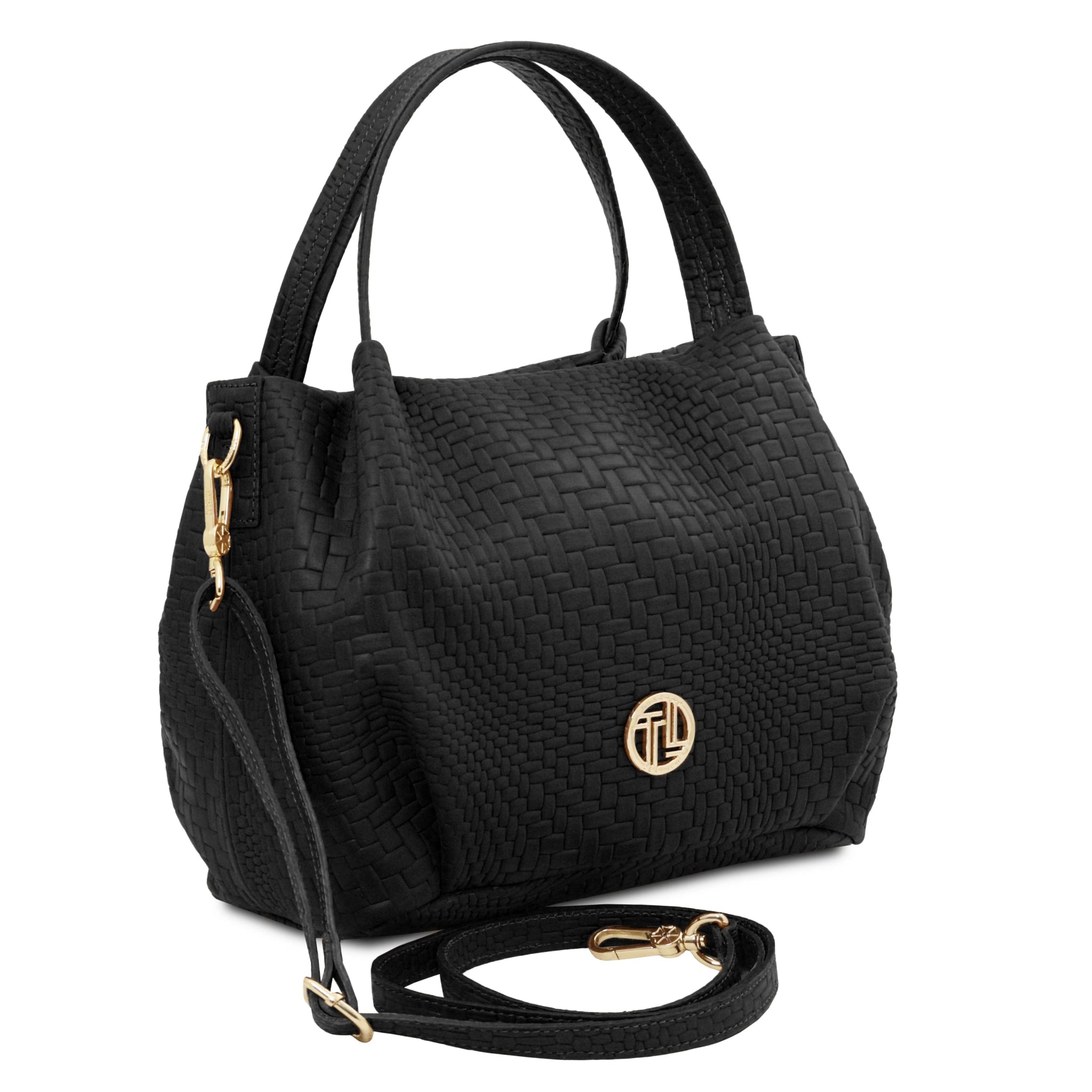 Nora Soft Woven Italian Leather Handbag - Black - shop_name#