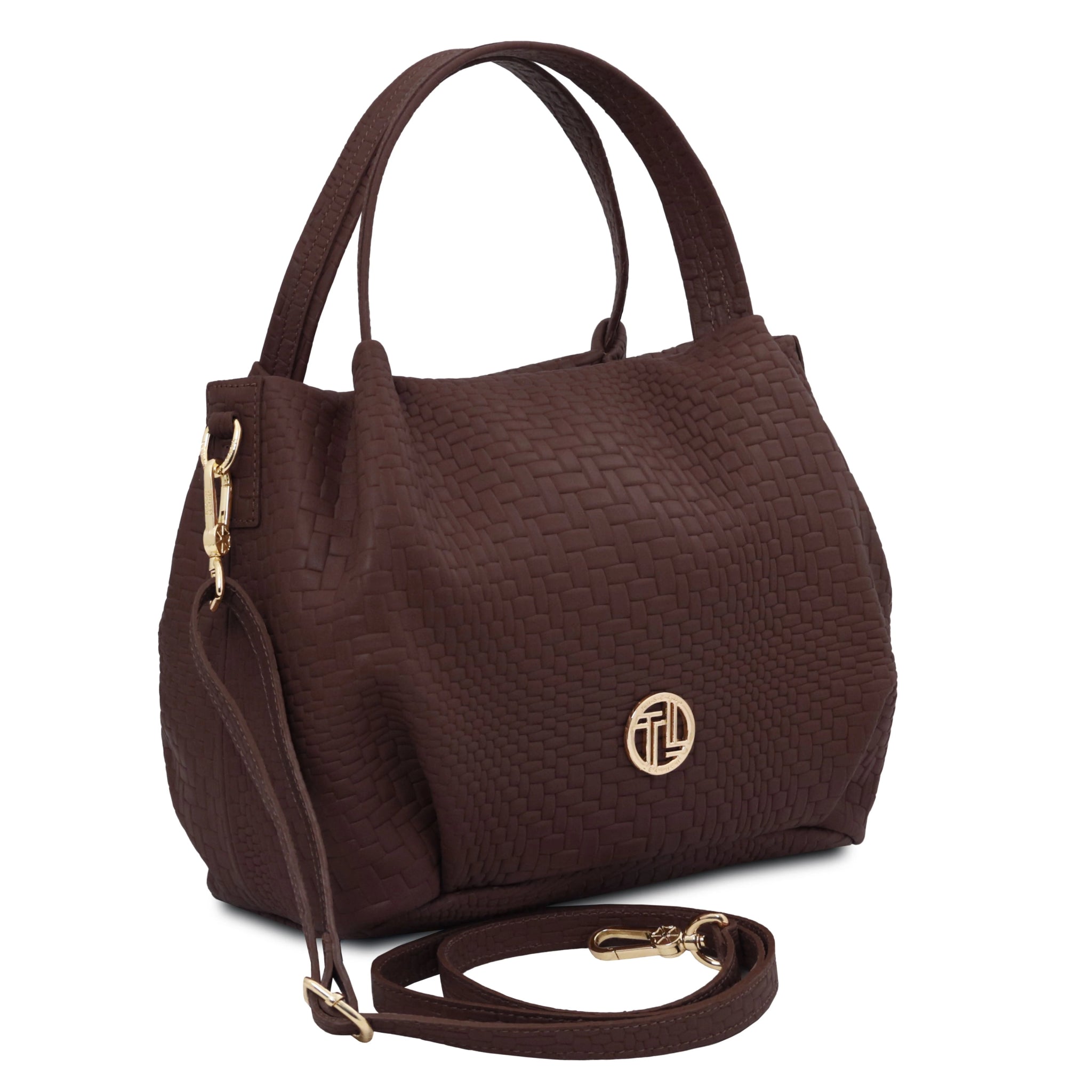 Nora Soft Woven Italian Leather Handbag - Coffee - shop_name#