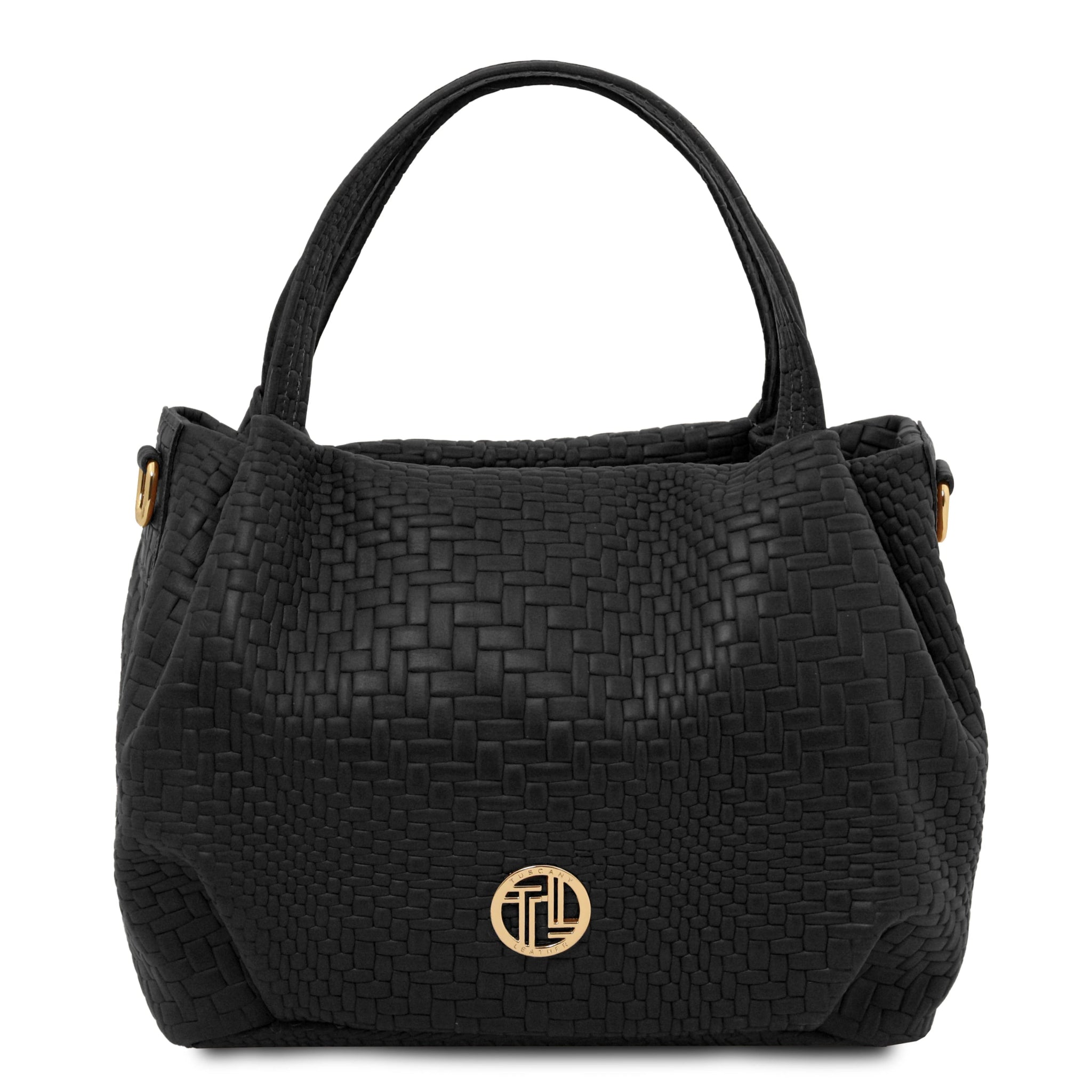 Nora Soft Woven Italian Leather Handbag - Black - shop_name#