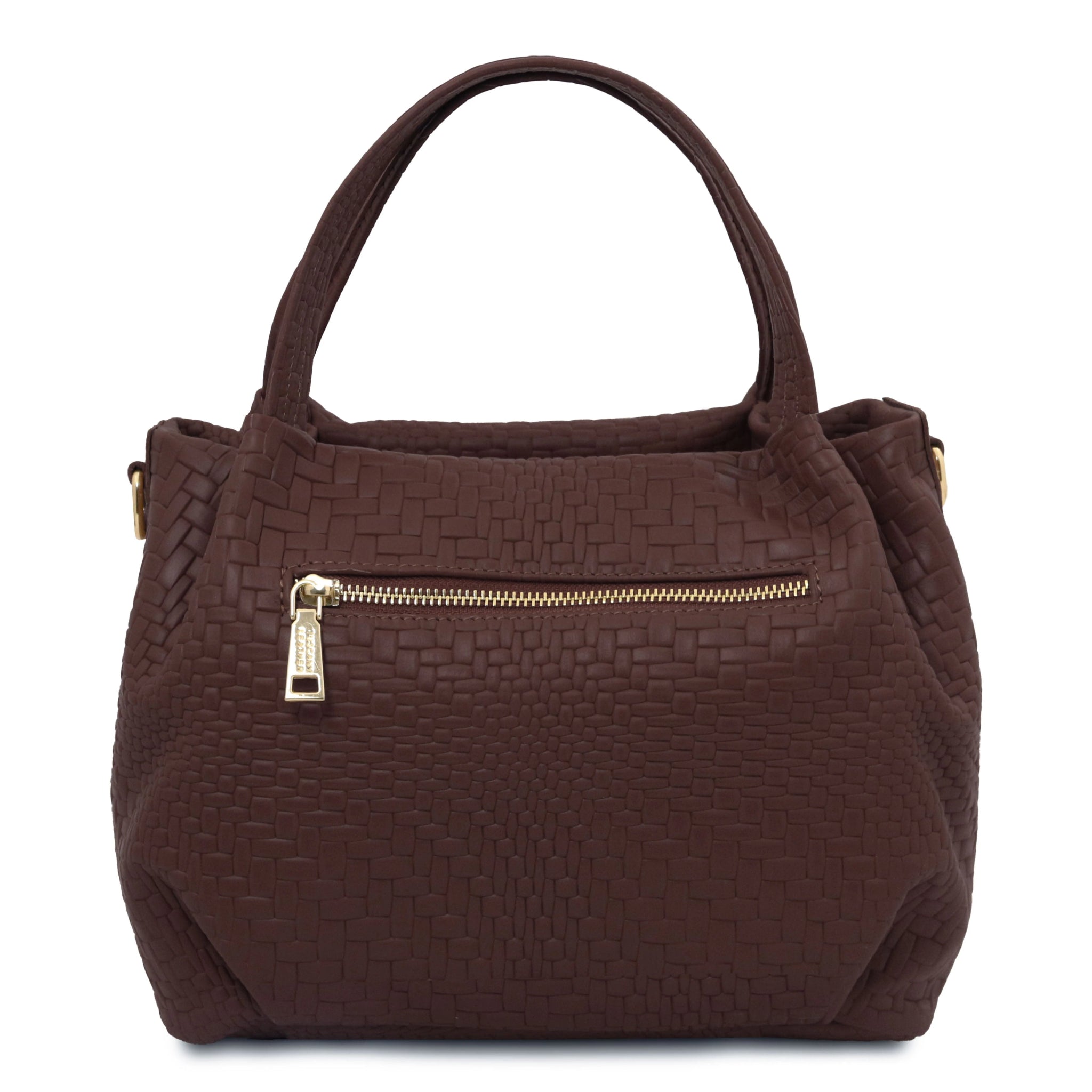 Nora Soft Woven Italian Leather Handbag - Coffee - shop_name#