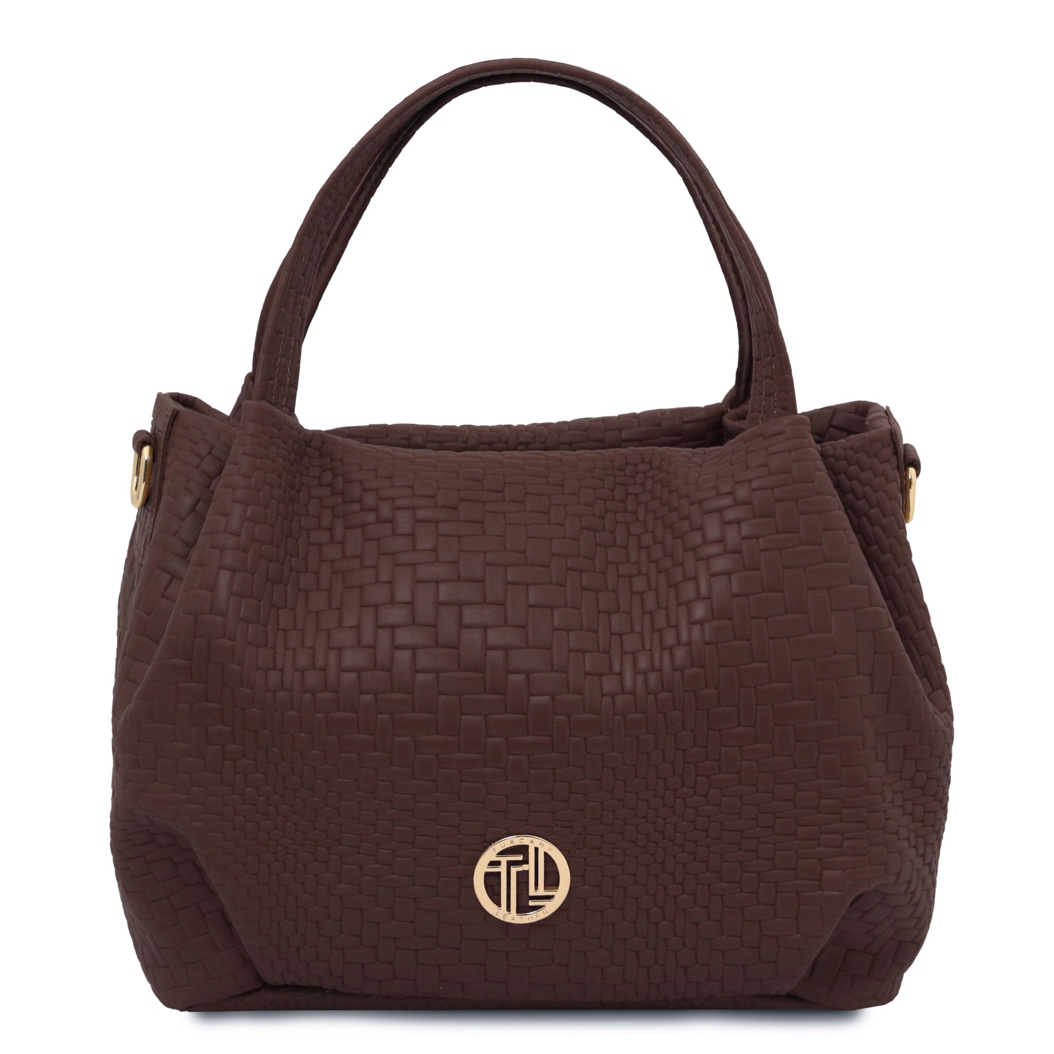 Nora Soft Woven Italian Leather Handbag - Coffee - shop_name#