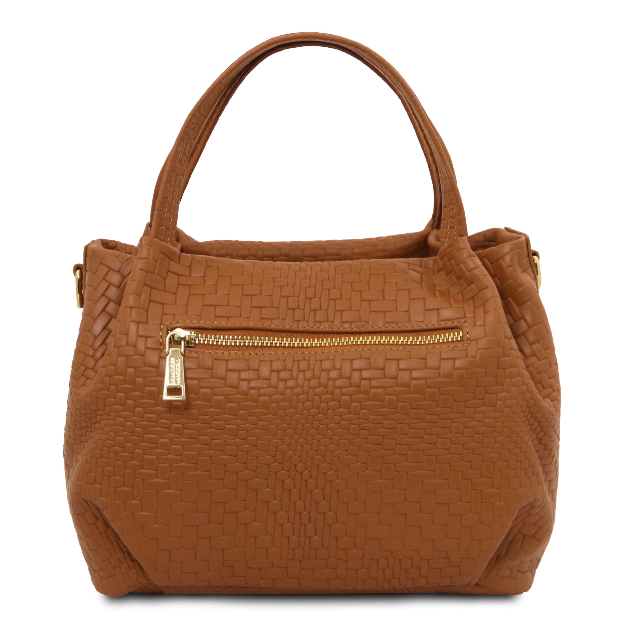 Nora Soft Woven Italian Leather Handbag - Cognac - shop_name#