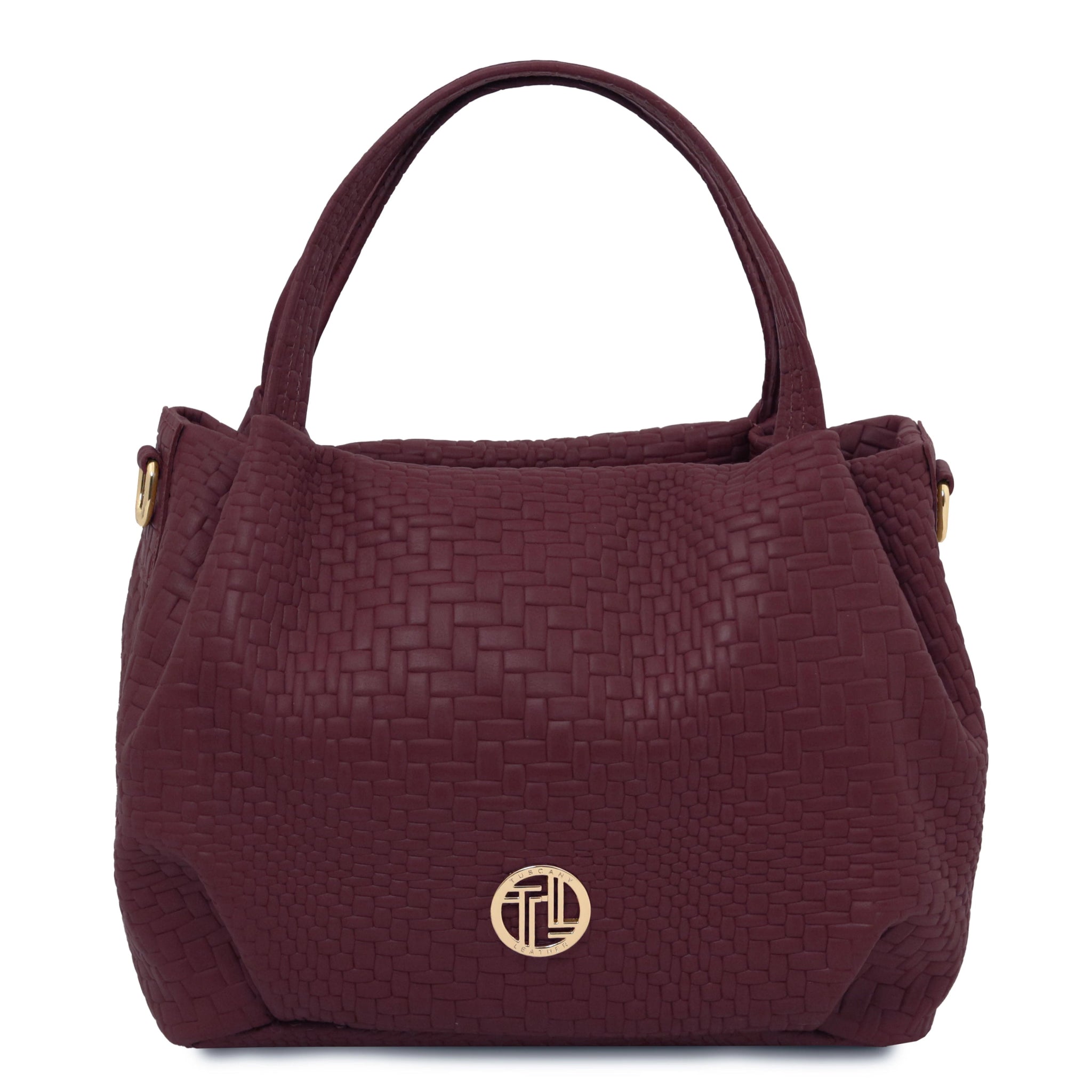 Nora Soft Woven Italian Leather Handbag - Bordeaux - shop_name#