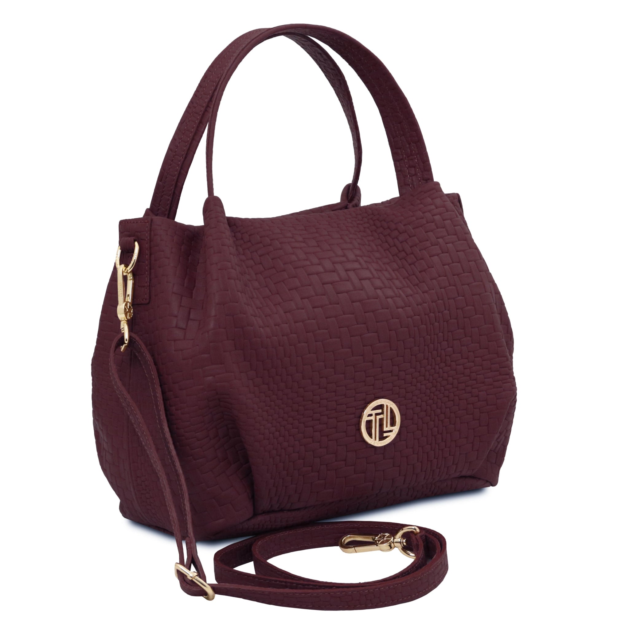 Nora Soft Woven Italian Leather Handbag - Bordeaux - shop_name#