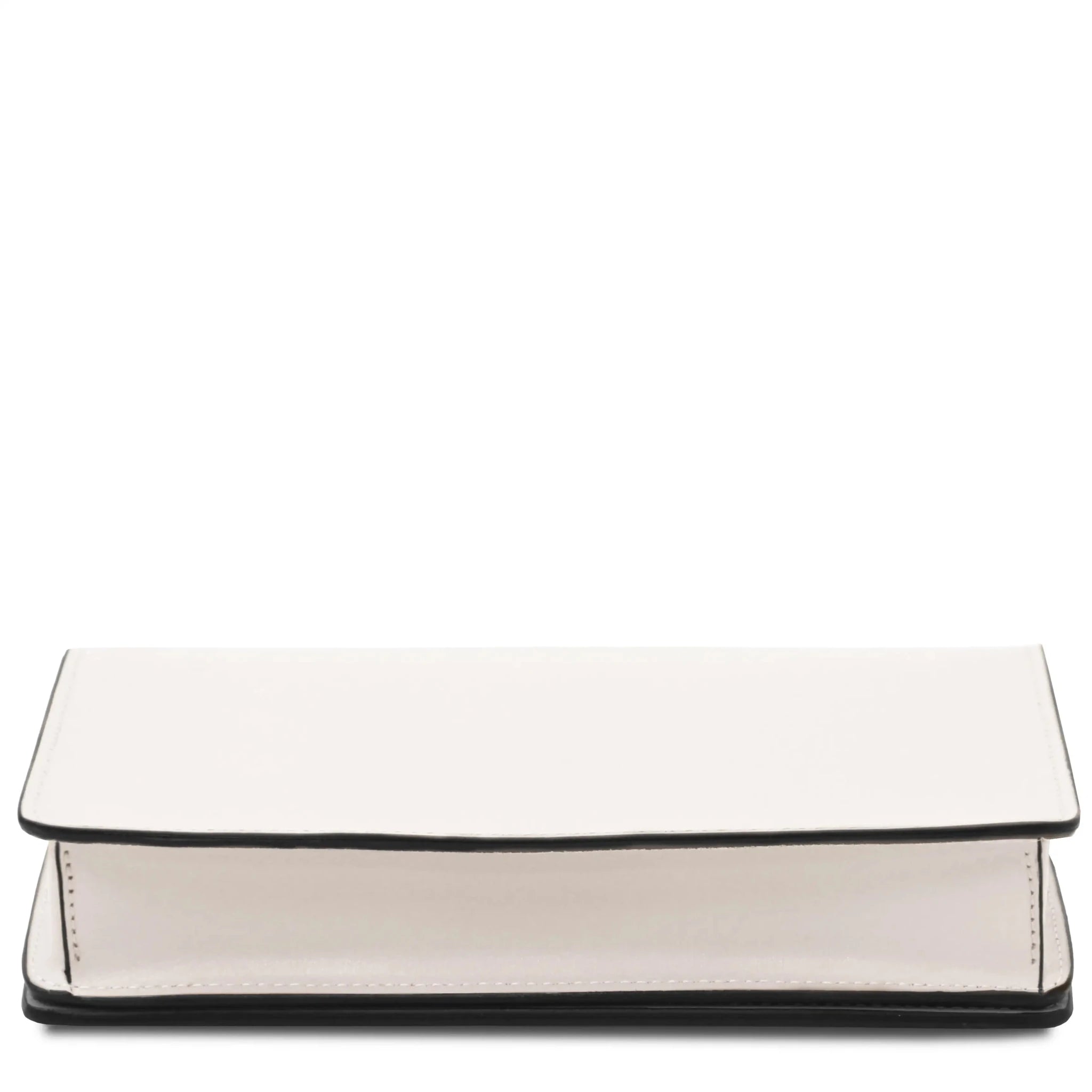 Bottom view Opera Leather Clutch With Chain Strap in white on a white background