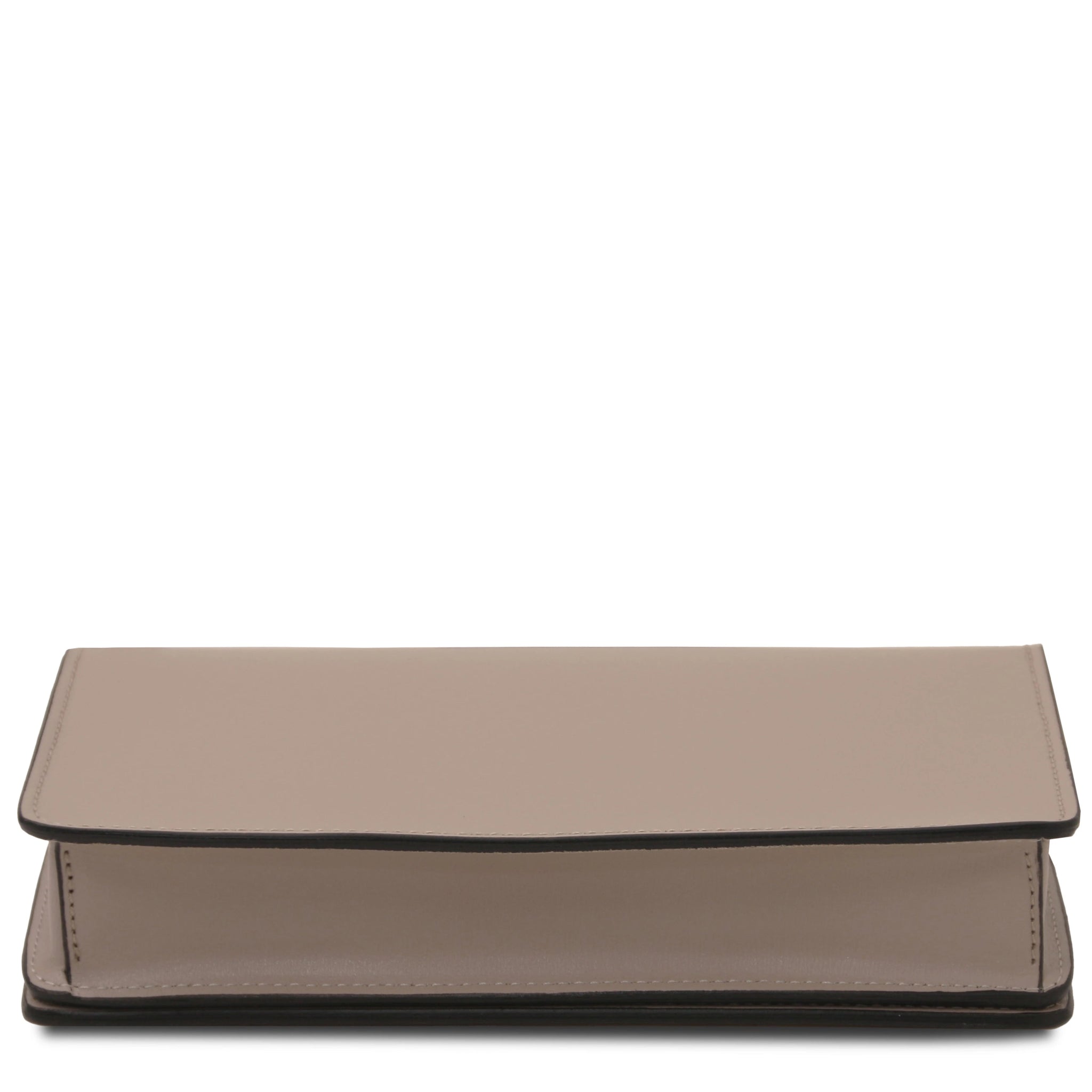 Bottom view Opera Leather Clutch With Chain Strap in light taupe