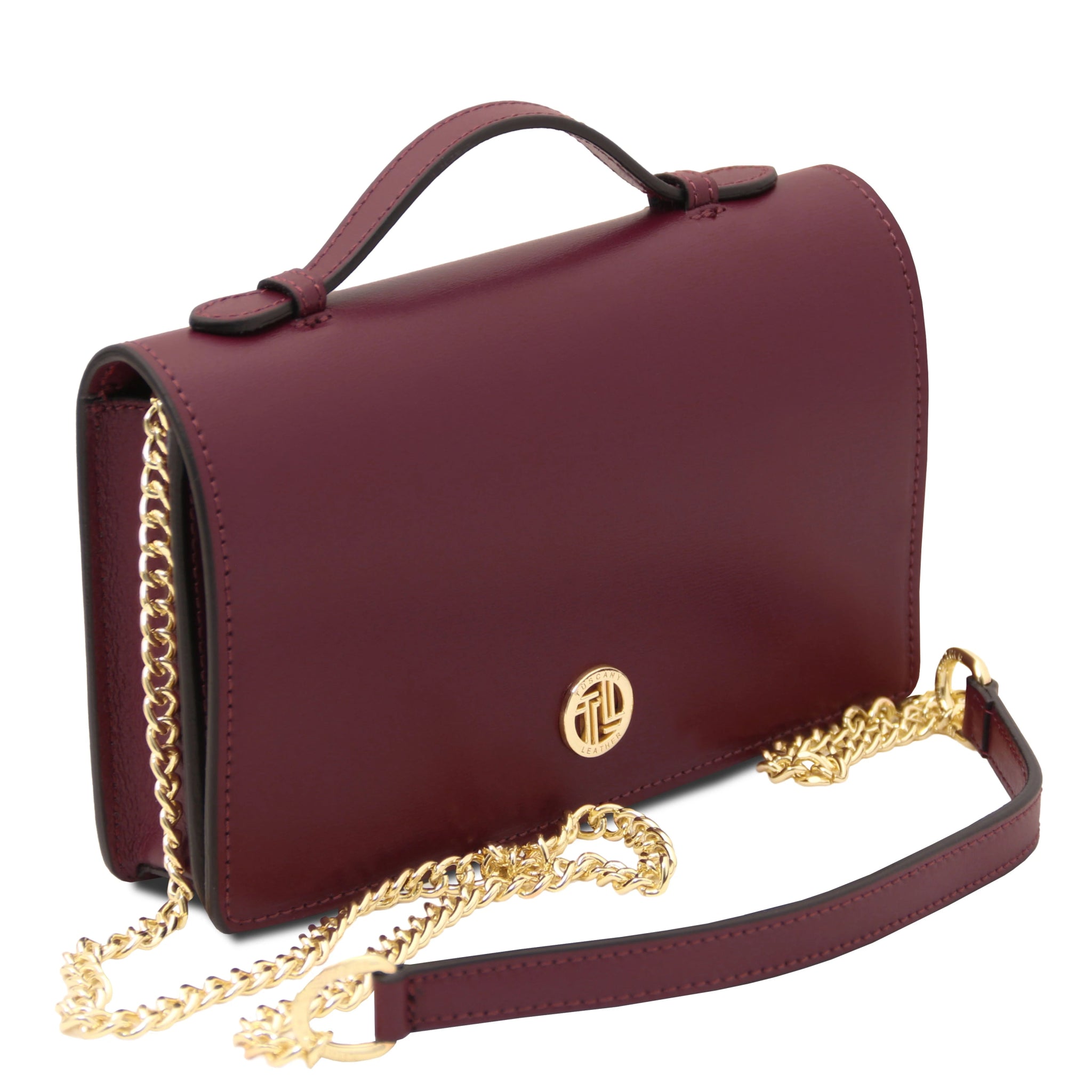 Chain strap view Opera Leather Clutch With Chain Strap in bordeaux