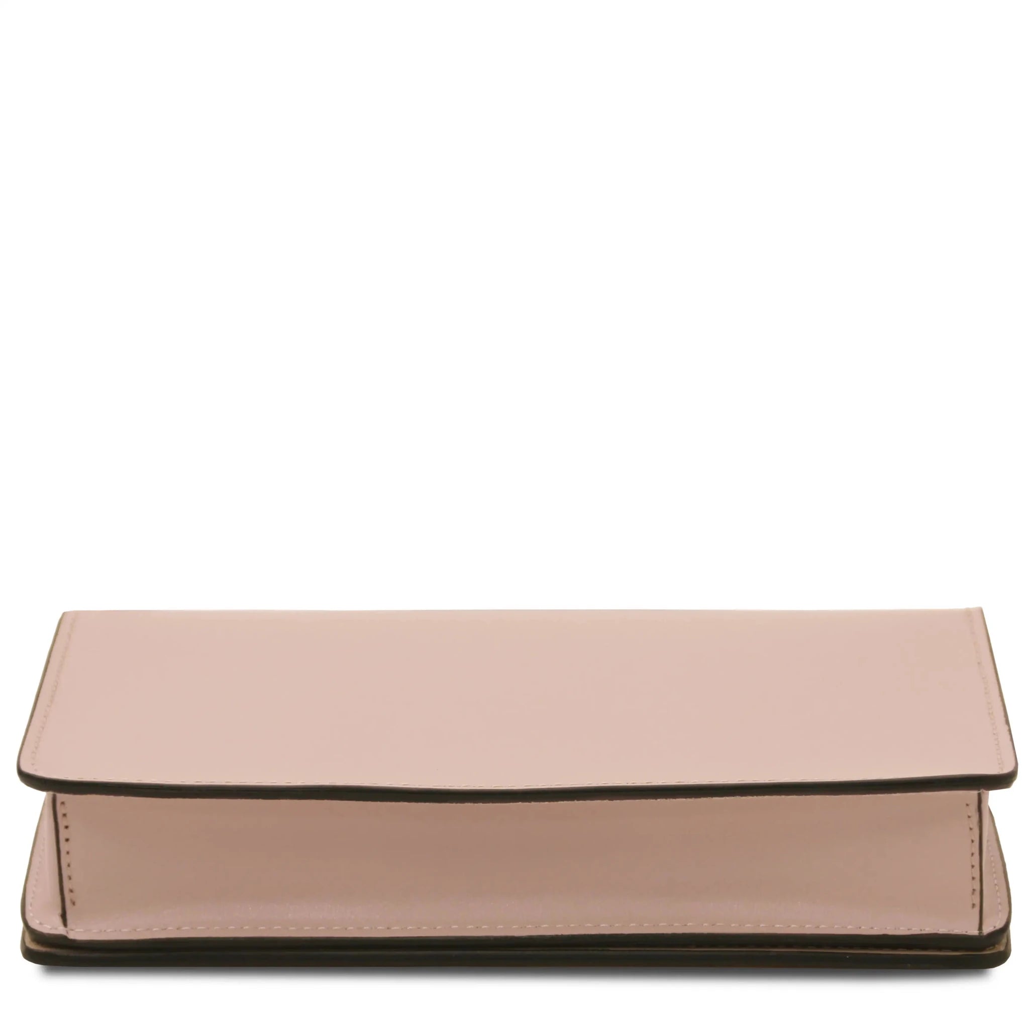 Bottom view Opera Leather Clutch With Chain Strap in nude on a white background