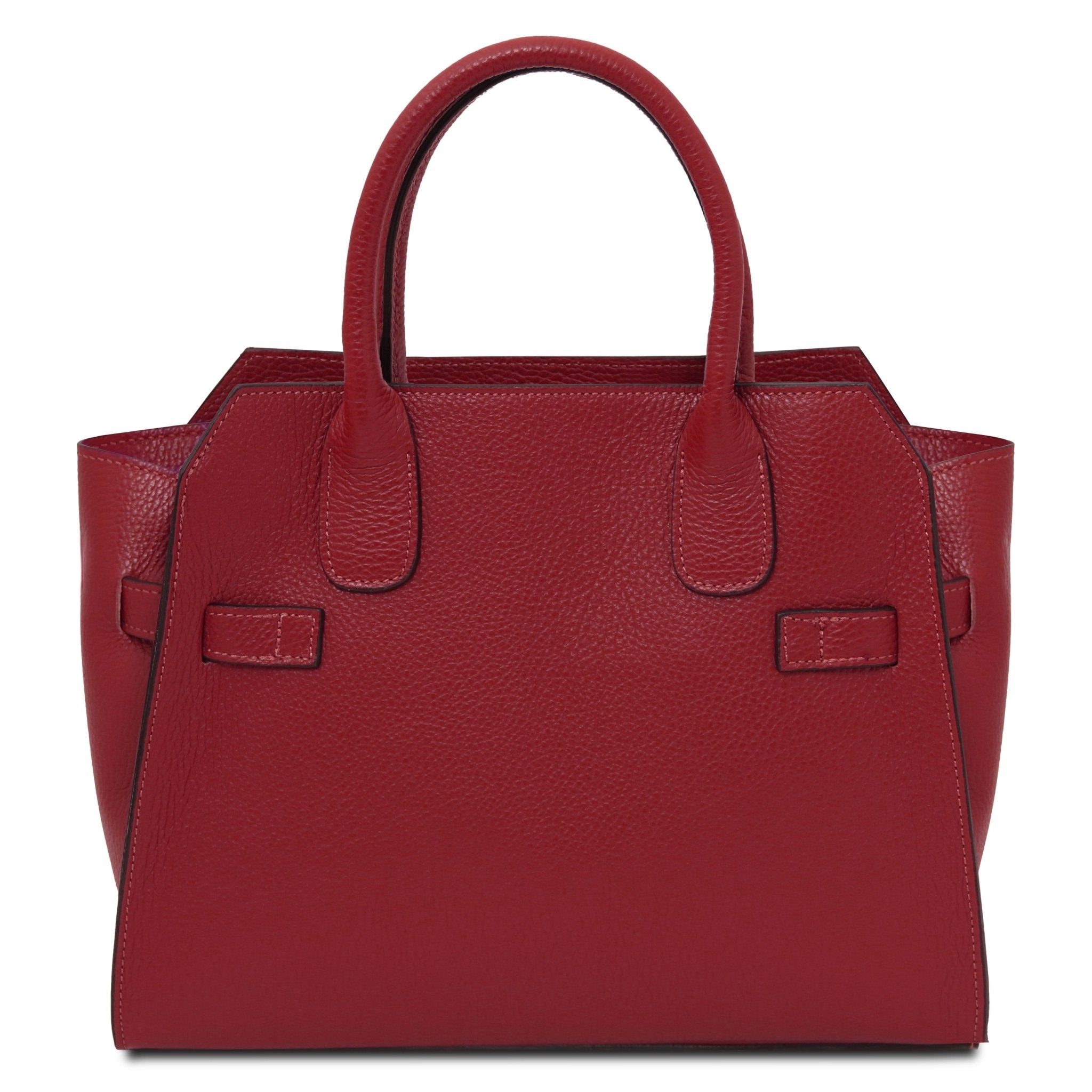 Back view Origami Italian Pebbled Leather Tote in red