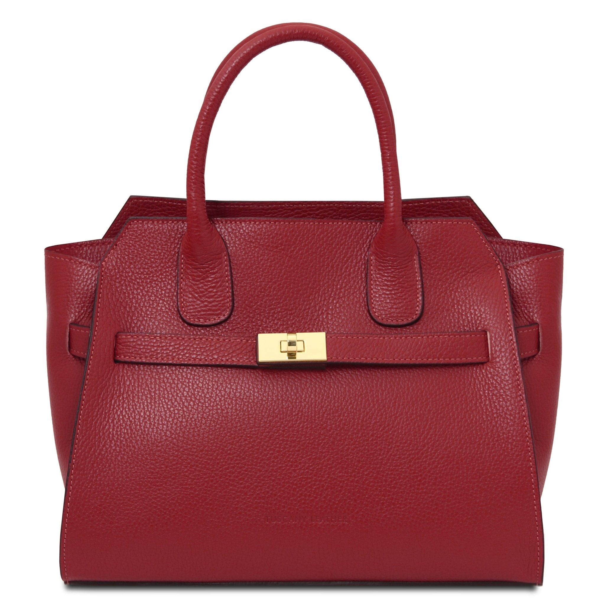 Front view Origami Italian Pebbled Leather Tote in red