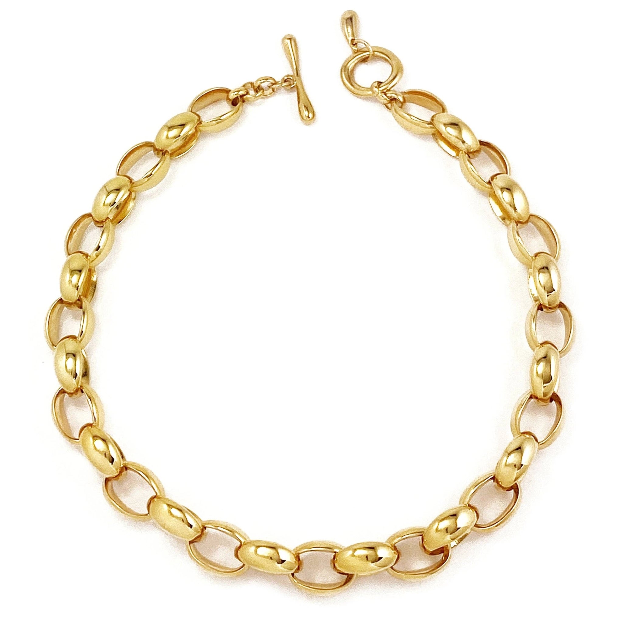 Origin Chainlink Gold Collar Necklace on a white background showing toggle closure