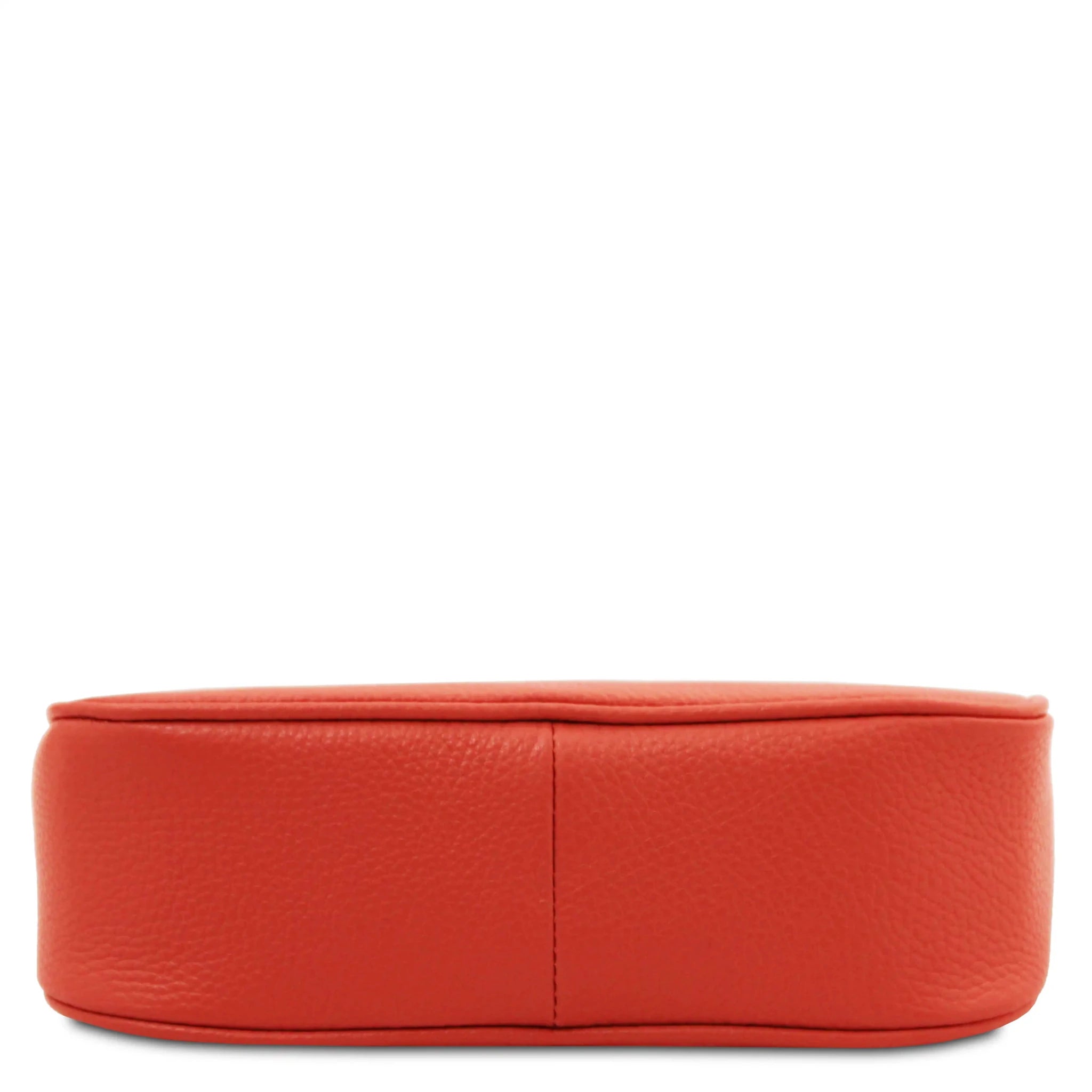 Bottom view Parfait Leather Clutch in coral on white background