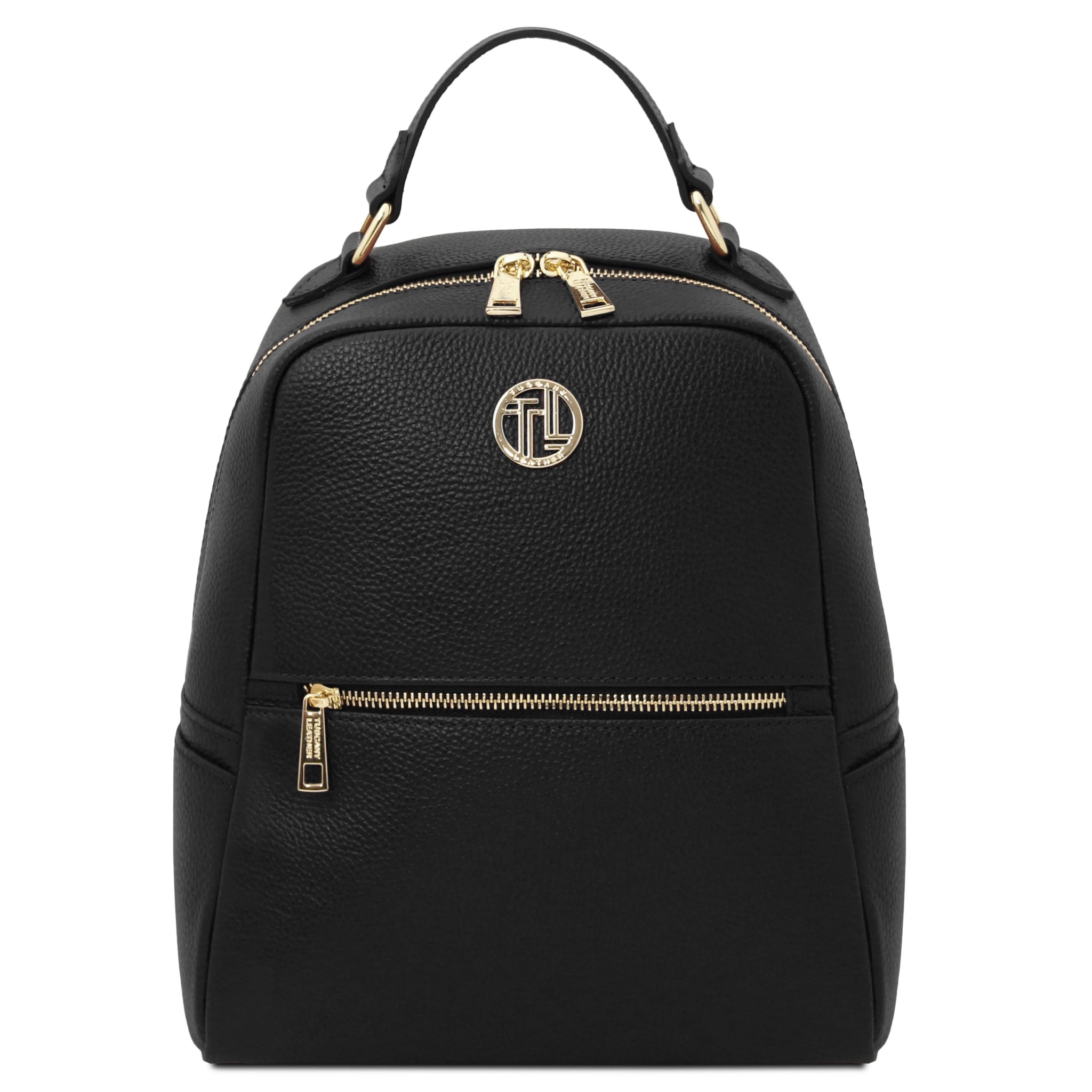 Front view Prisma Italian Soft Leather Backpack in black