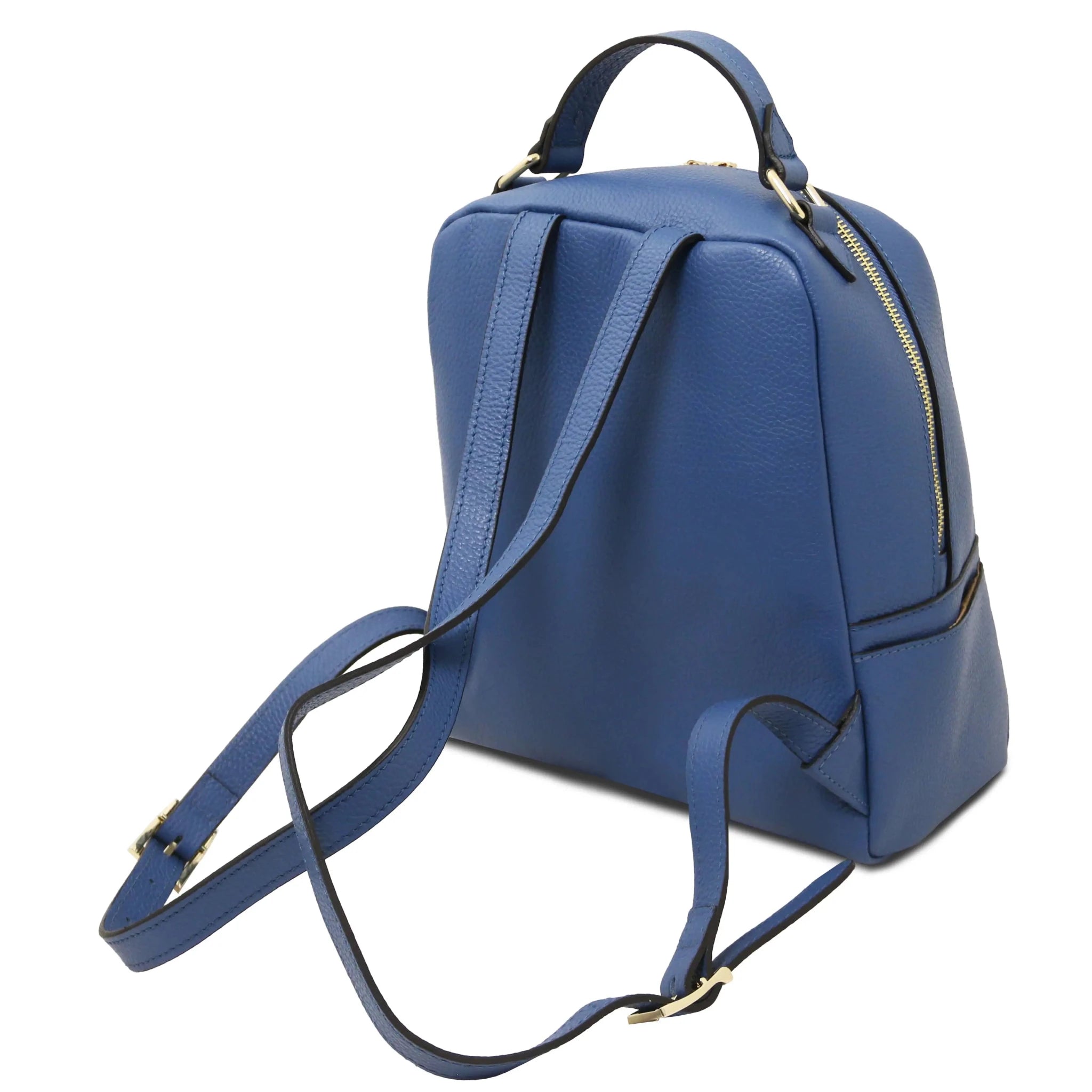 Back view Prisma Italian Soft Leather Backpack in denim