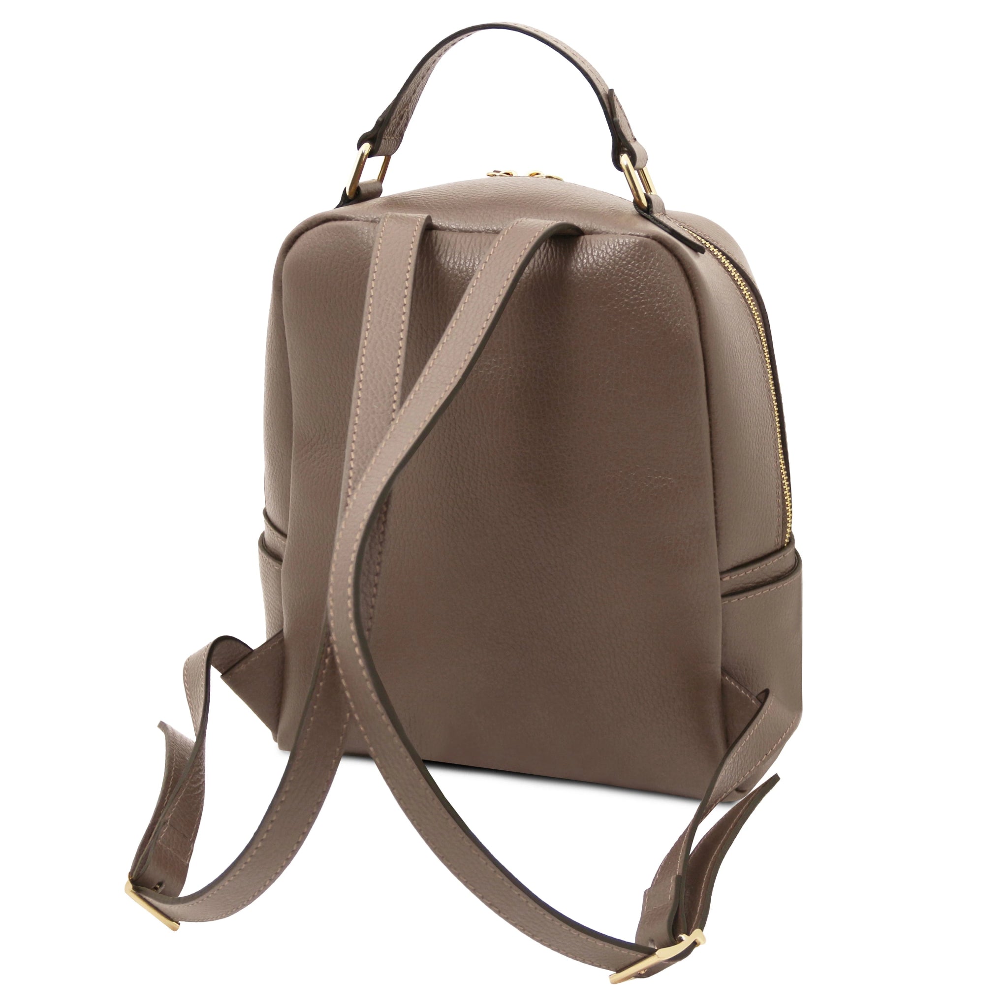 Back view Prisma Italian Soft Leather Backpack in dark taupe