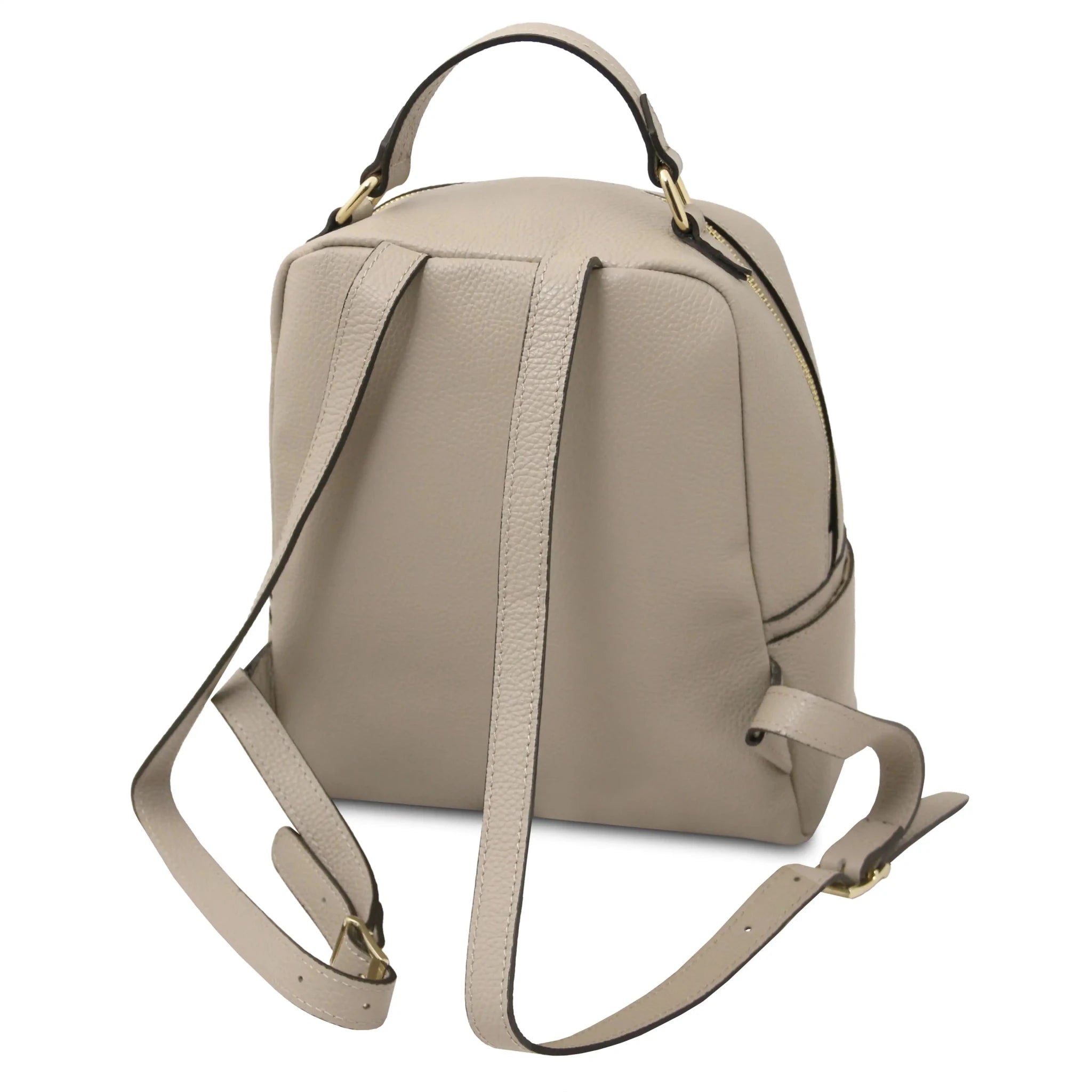 Back view Prisma Italian Soft Leather Backpack in light taupe