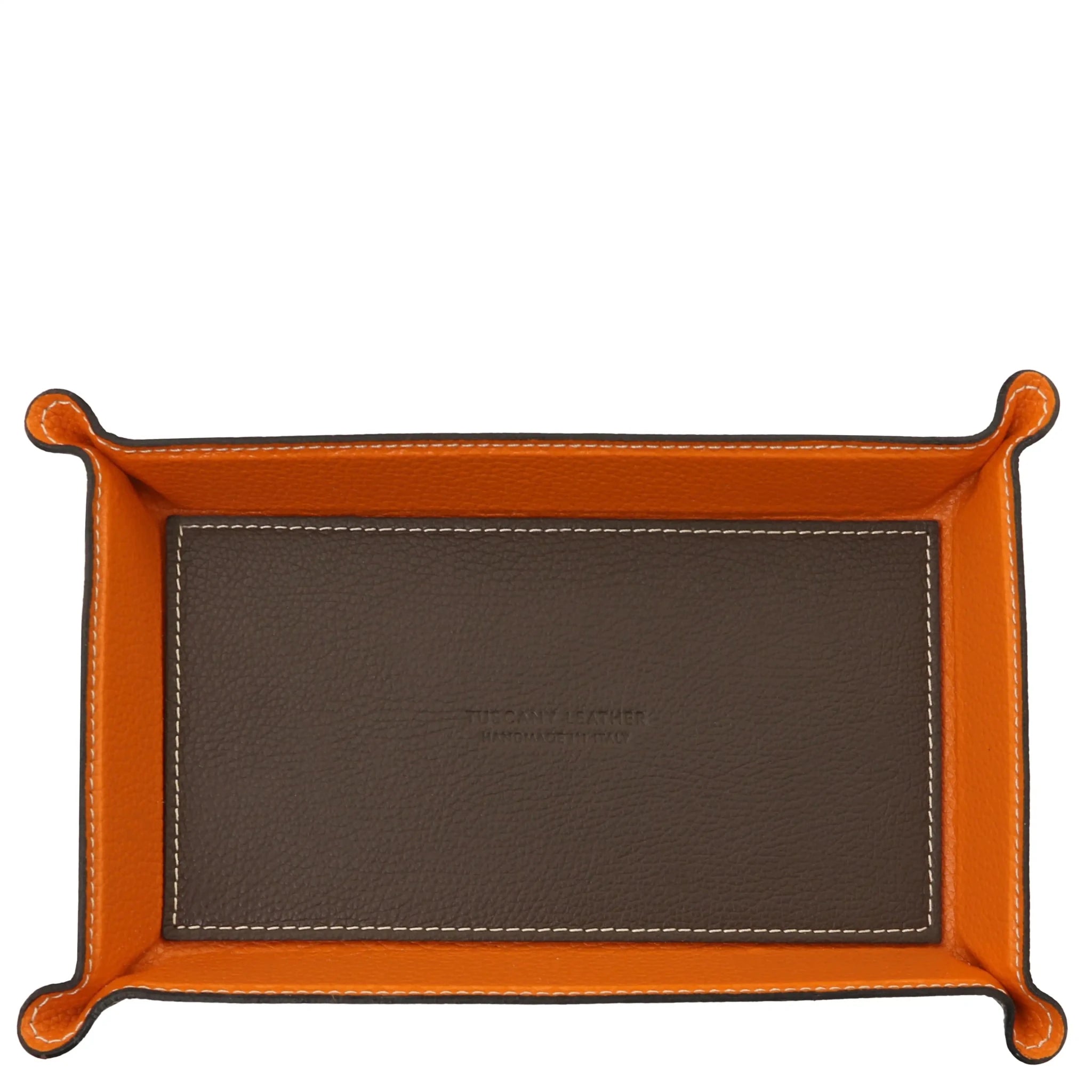 Top view dark brown Rectangular Italian Leather Valet Tray with interior black sides