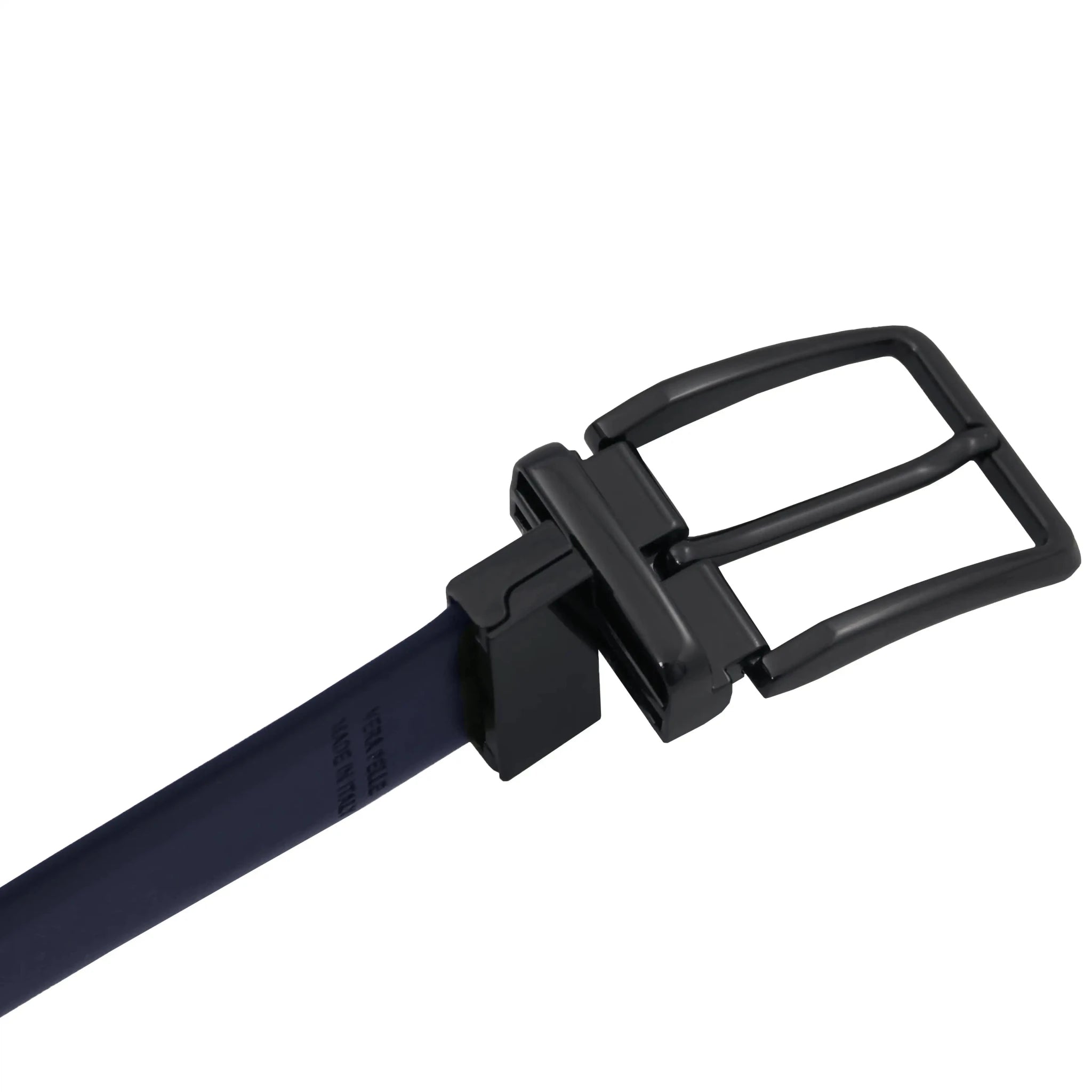 View of gunmetal buckle easily swiveling to the side you want to wear