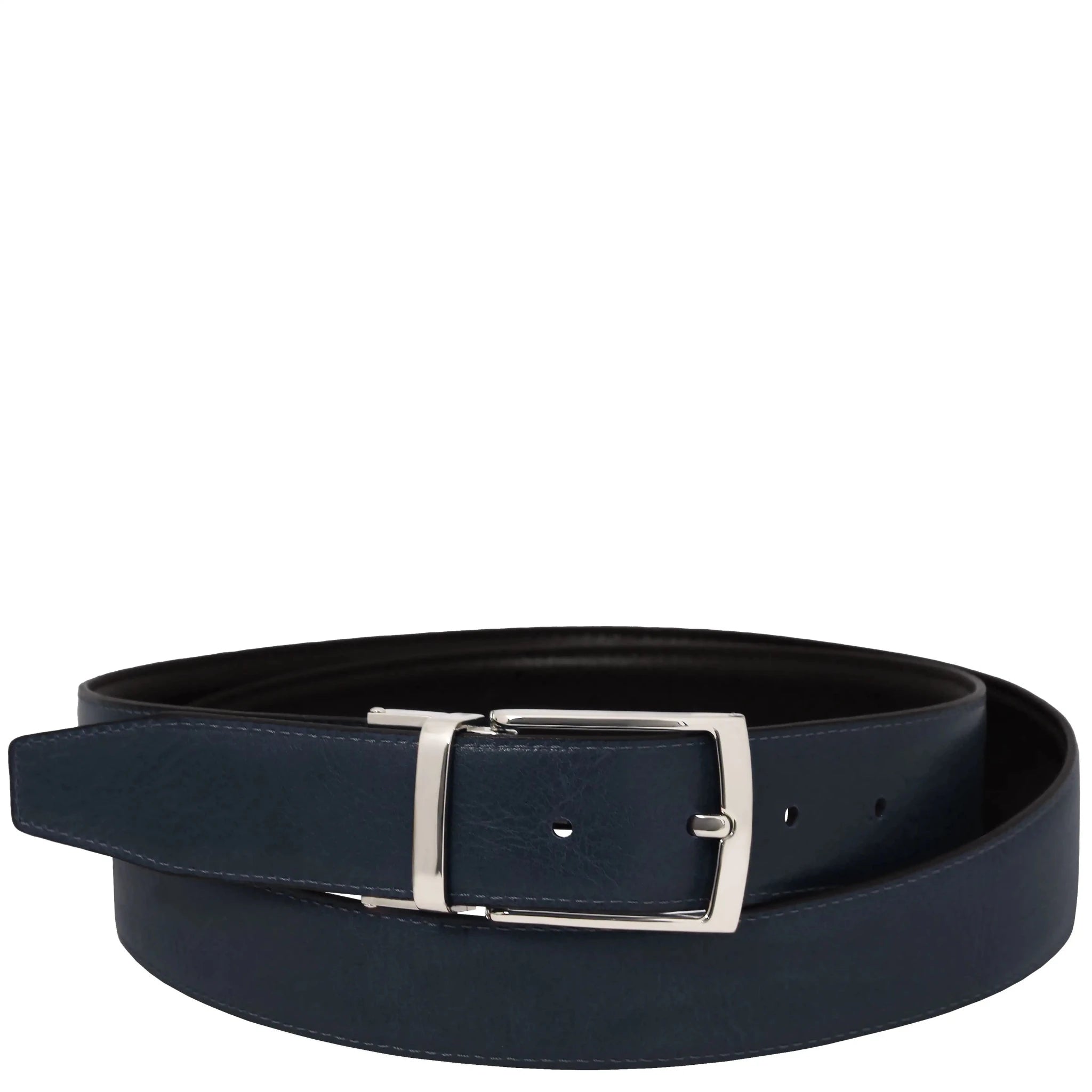 Front view Reversible Italian Leather Belt in Dark Blue with black reverse side