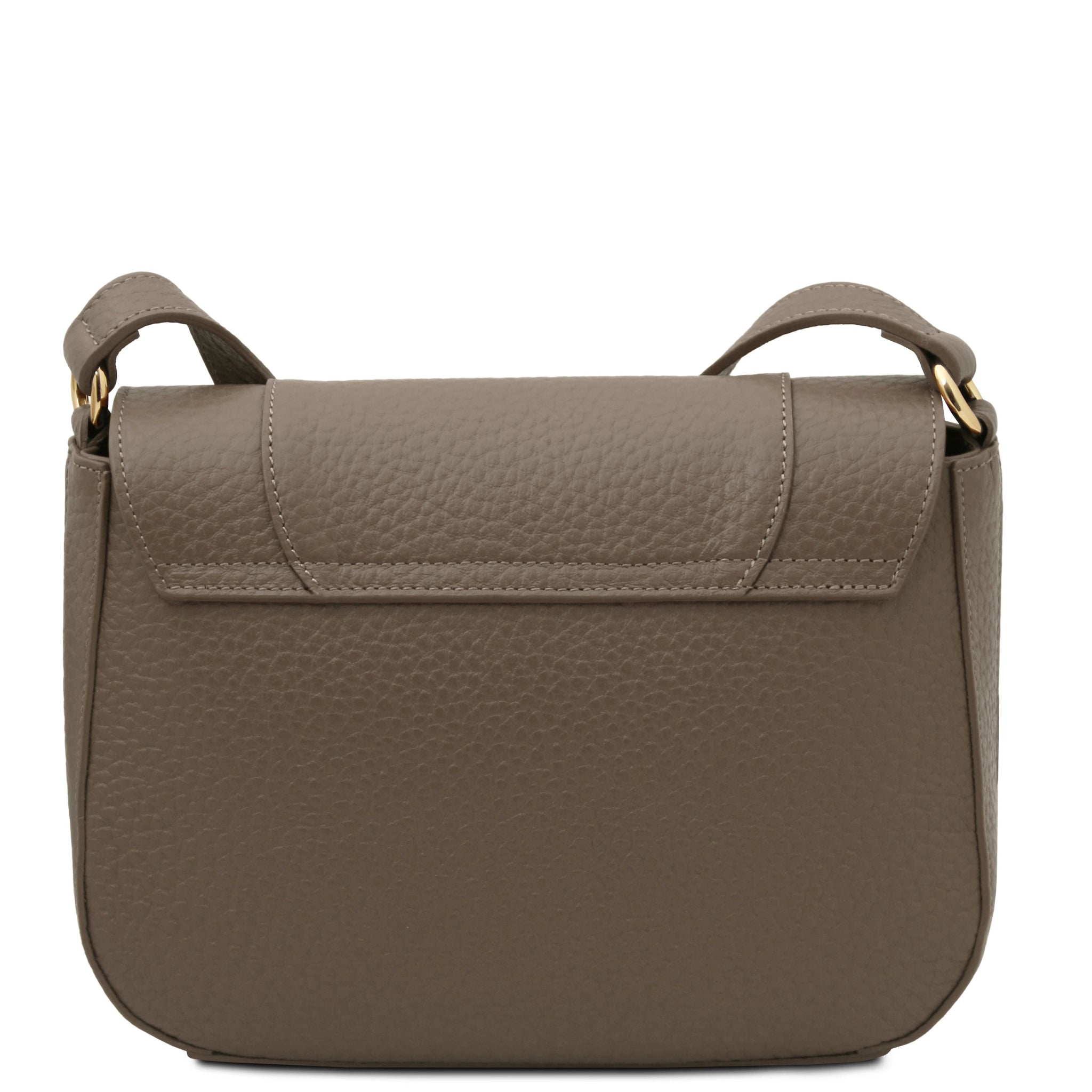Back view Sella Italian Leather Shoulder Bag in dark taupe