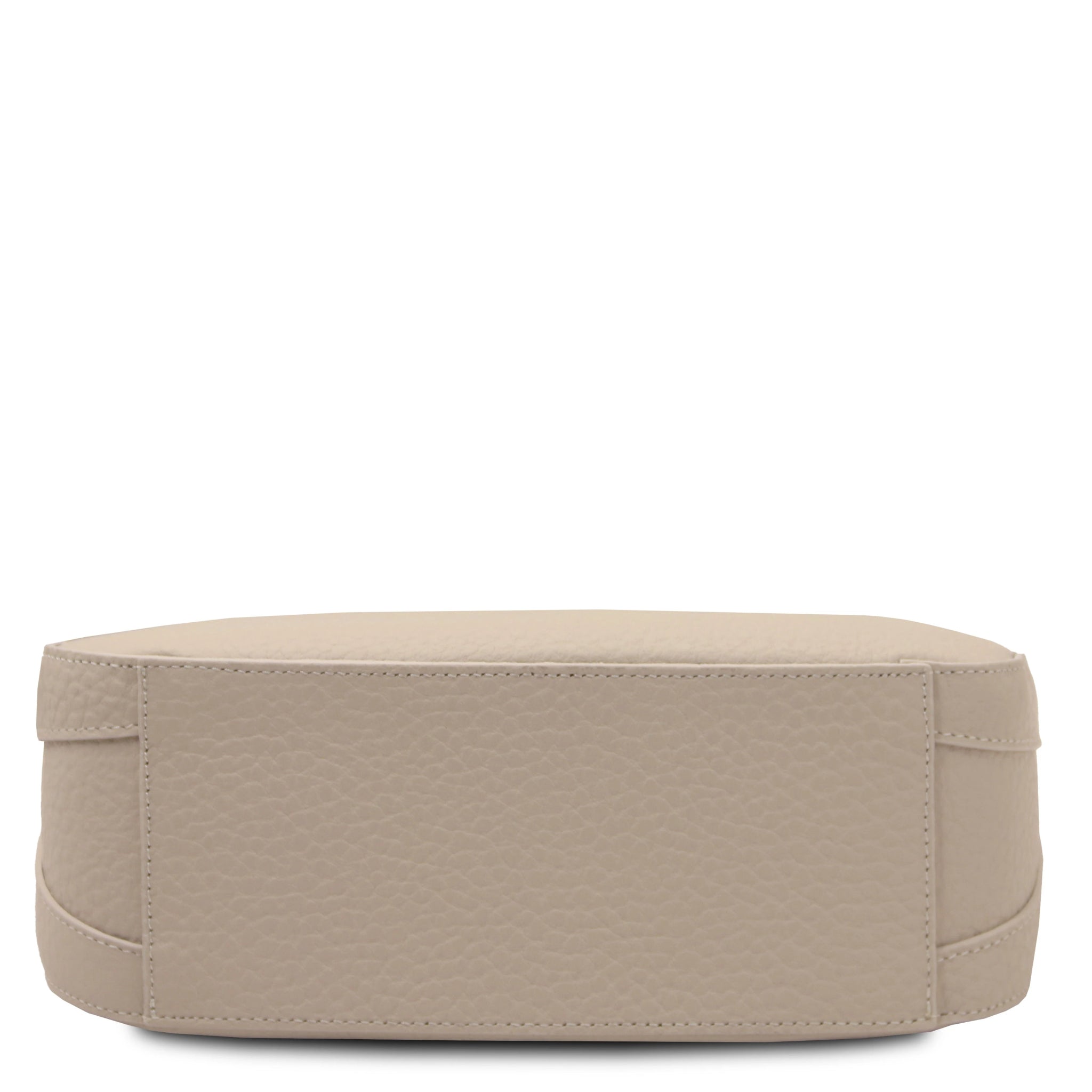Bottom view Sella Italian Leather Shoulder Bag in beige
