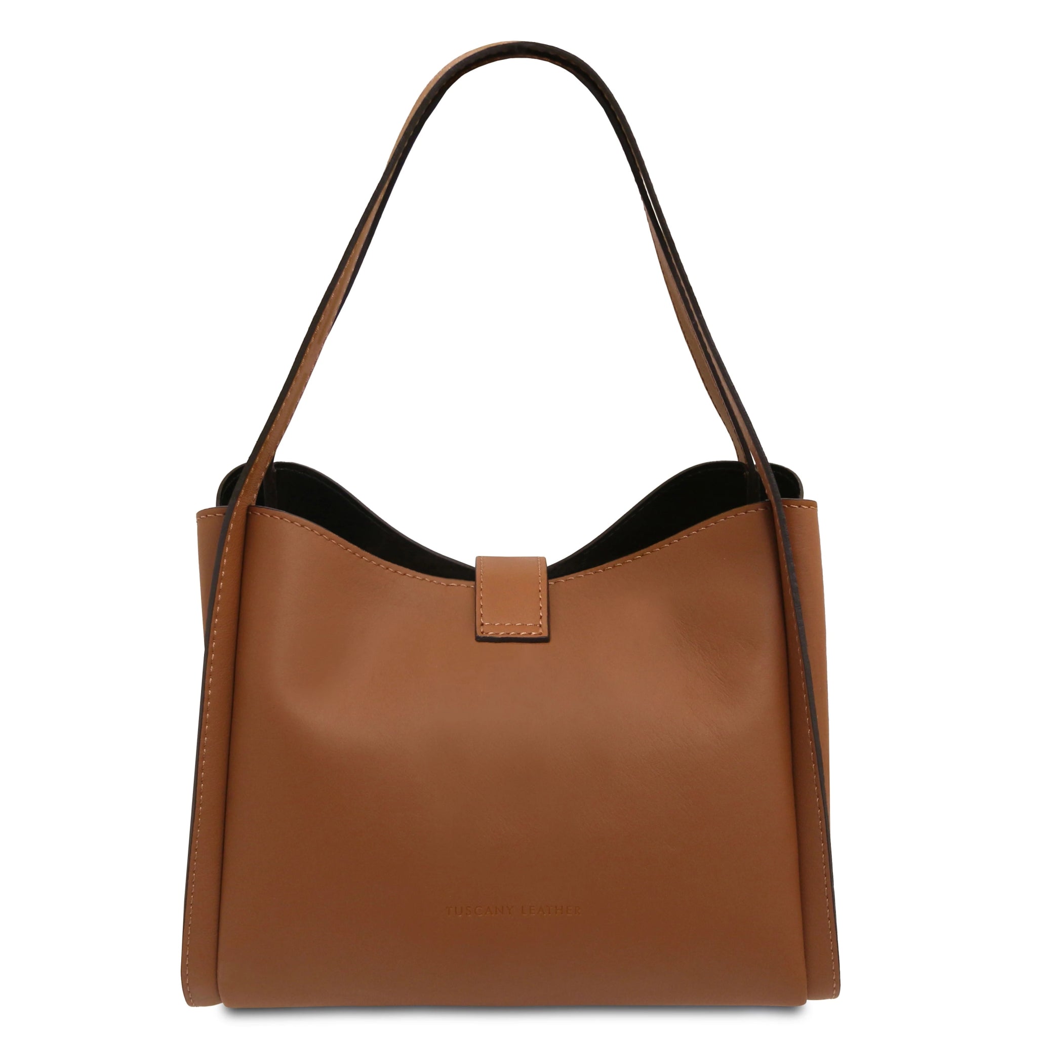Back view Soave Soft Italian Leather Handbag in Cognac