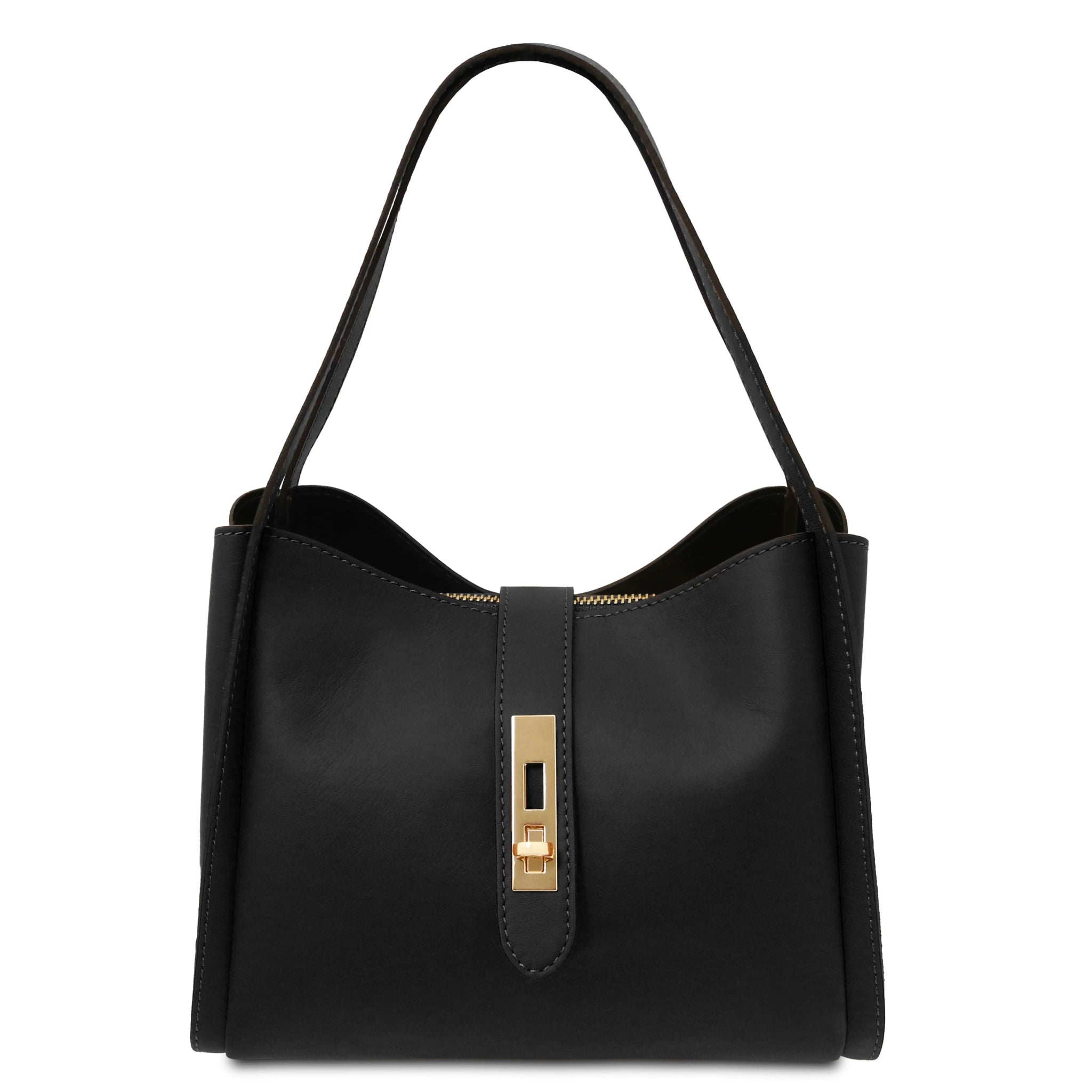 Front view Soave Soft Leather Handbag in Black