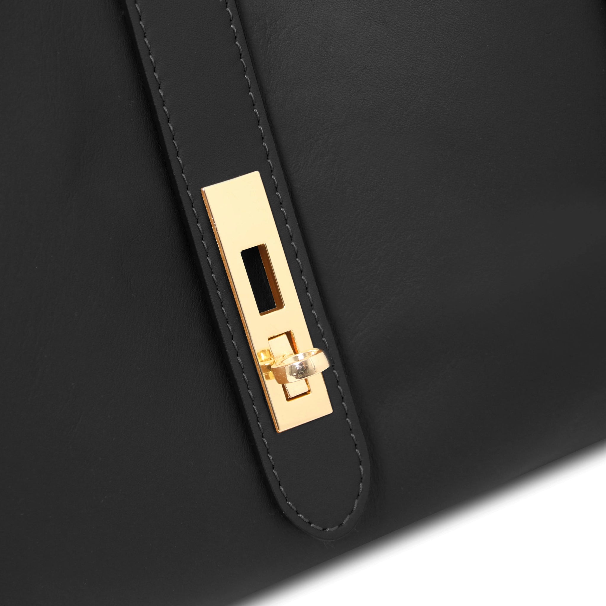 Twist lock view Soave Soft Italian Leather Handbag in Black