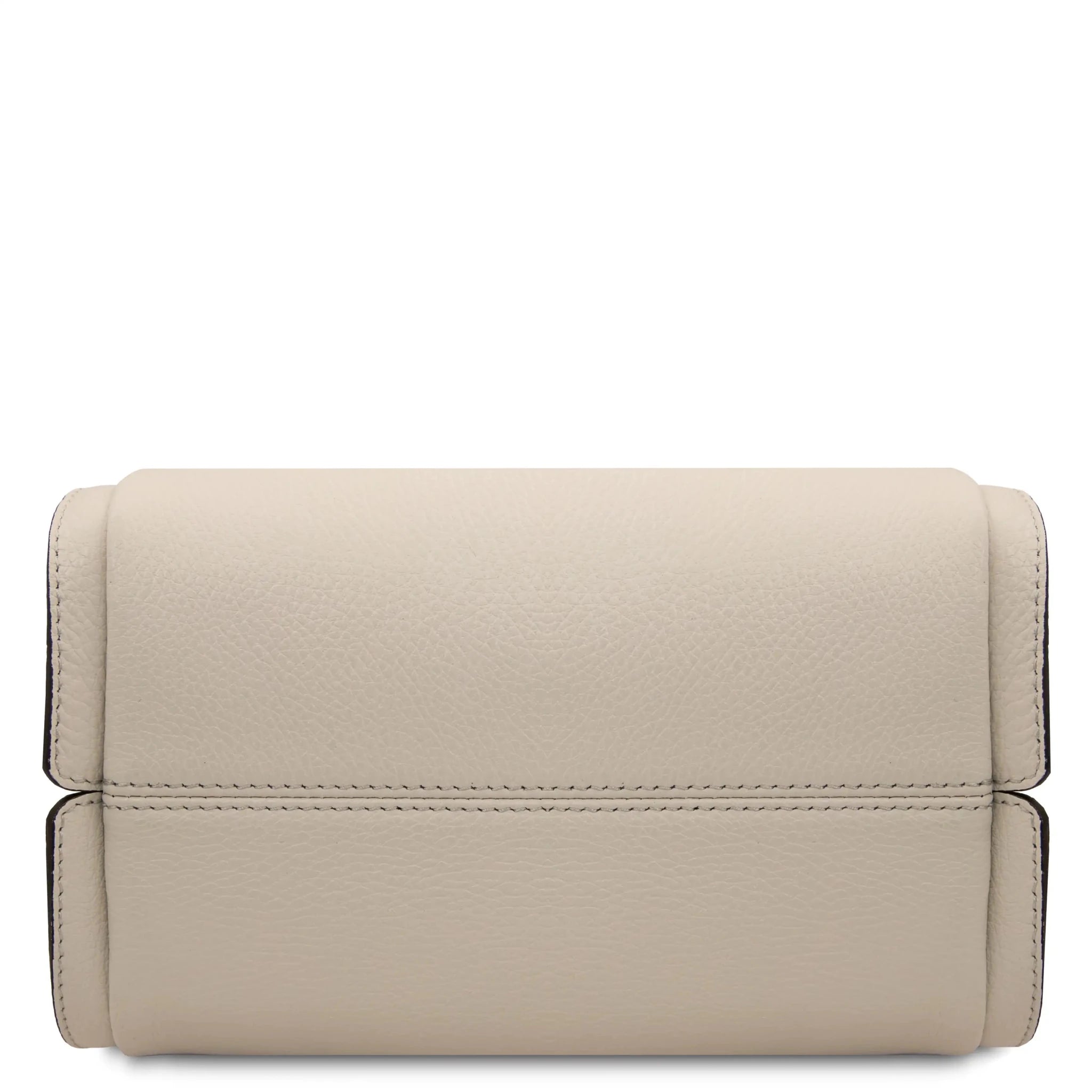 Bottom view Soave Soft Leather Handbag in beige on a white background