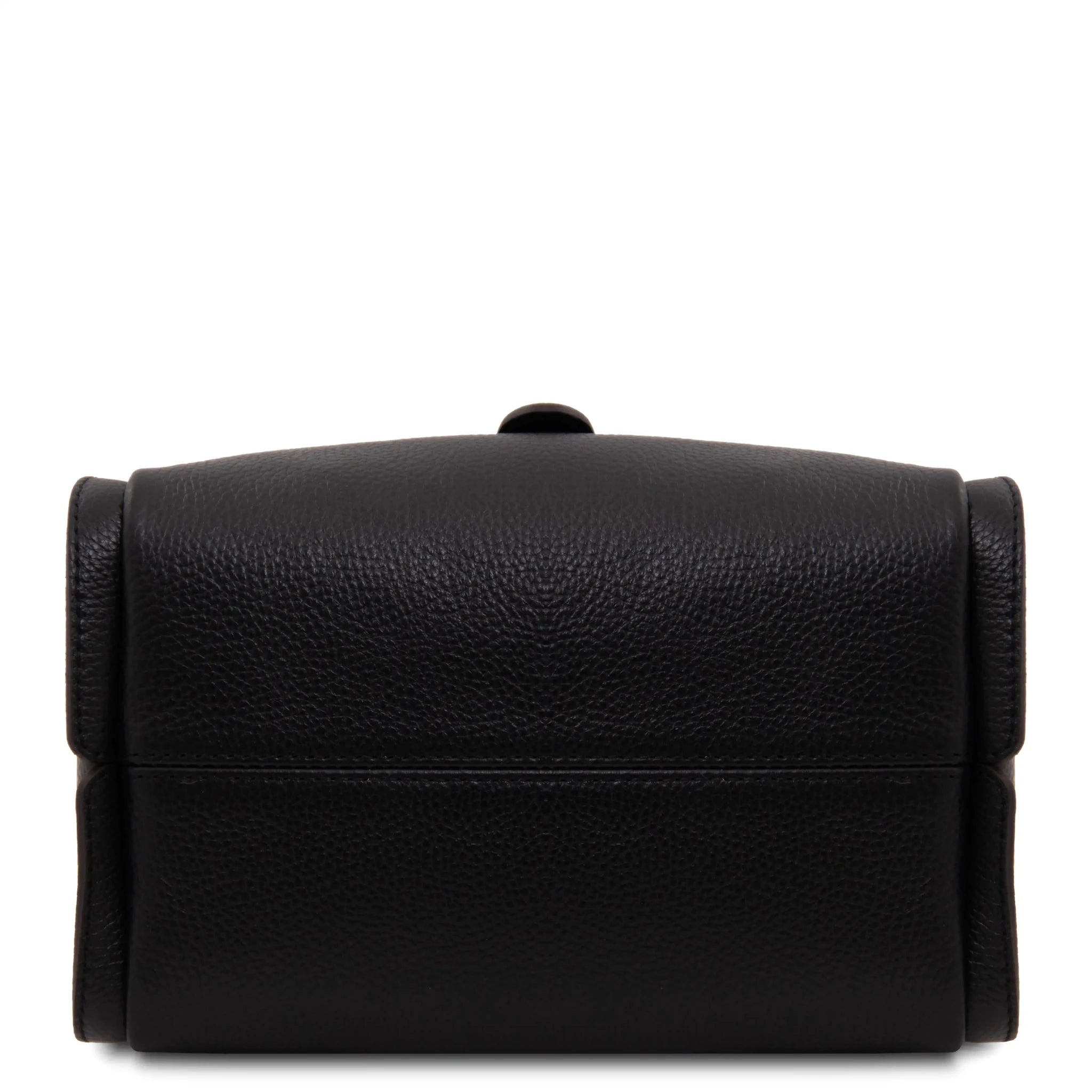 Bottom view Soave Soft Leather Handbag in black on a white background