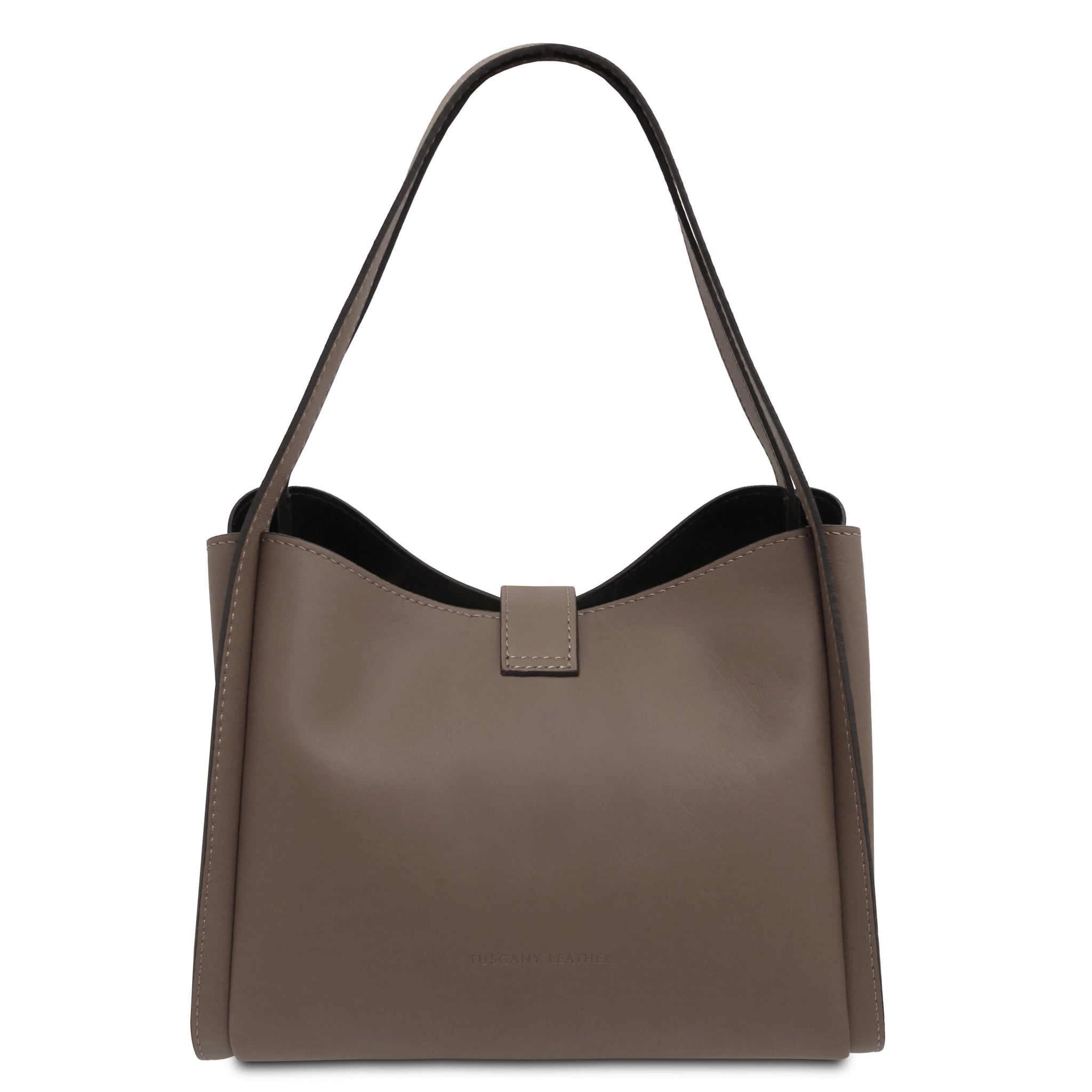 Back view Soave Soft Italian Leather Handbag in Dark Taupe